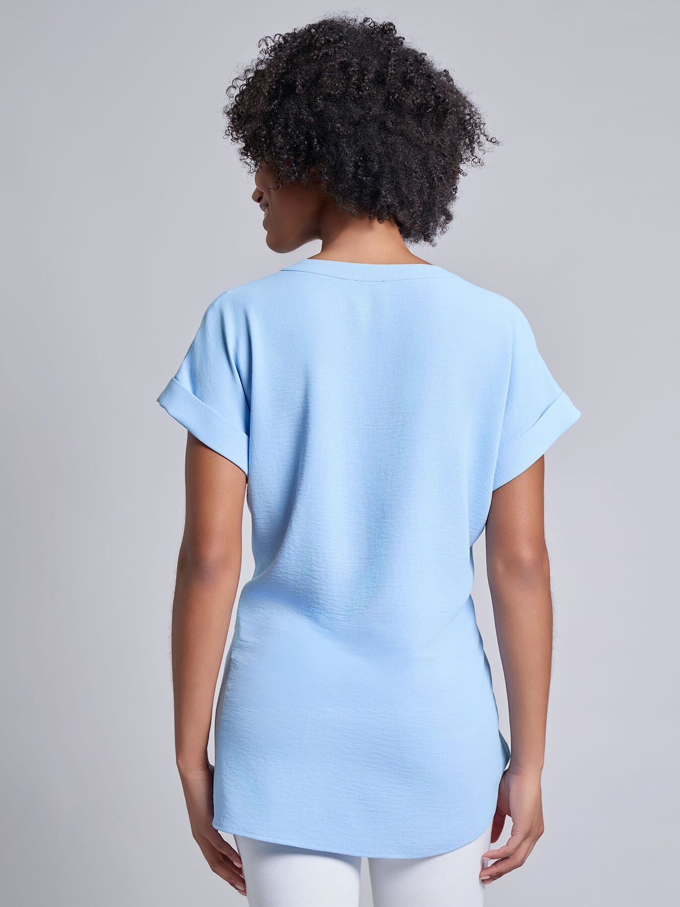 Split Neck Cap Sleeve Blouse