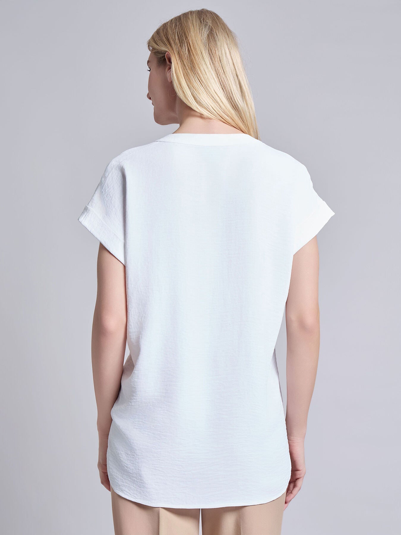 Split Neck Cap Sleeve Blouse