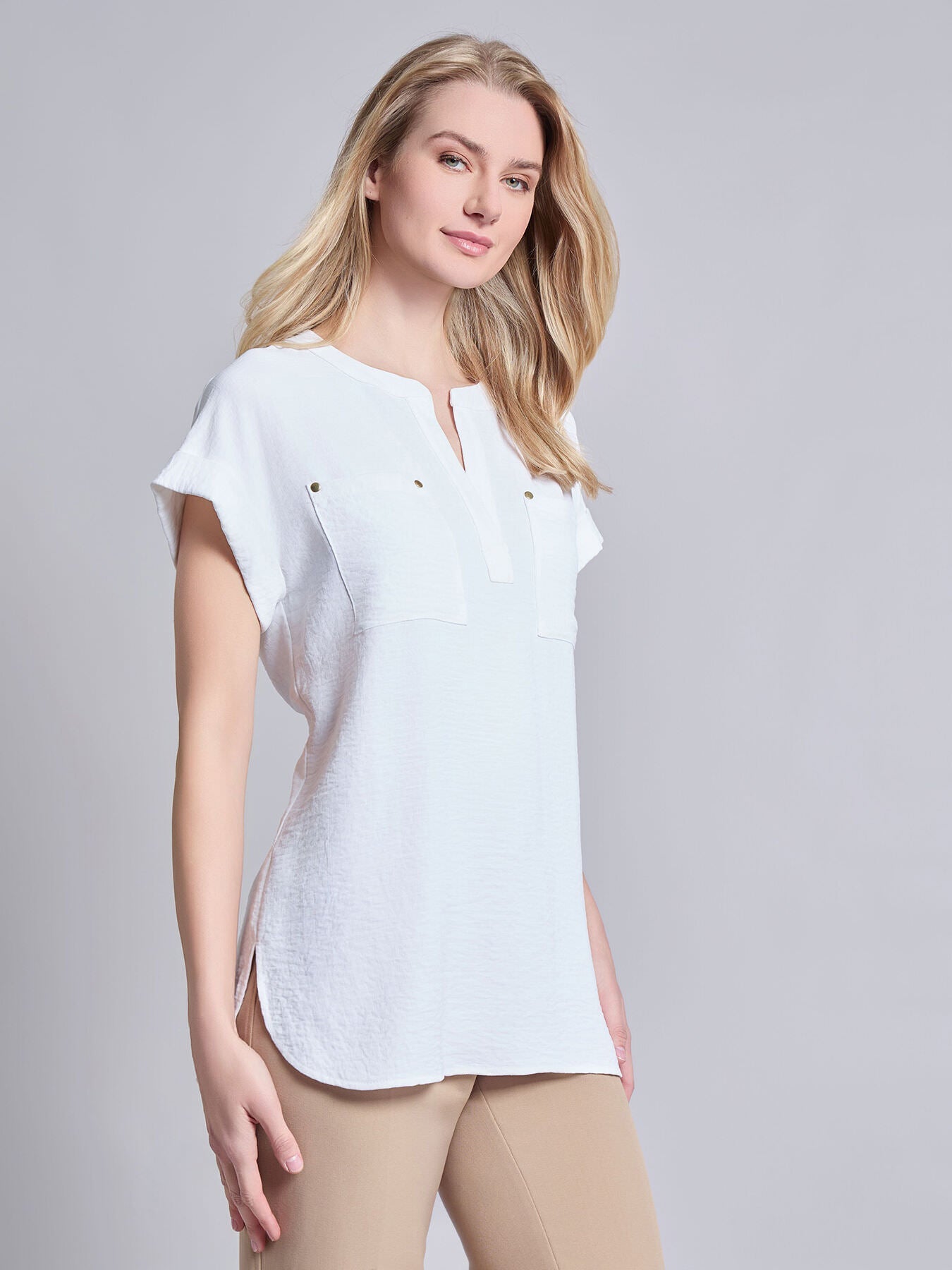 Split Neck Cap Sleeve Blouse