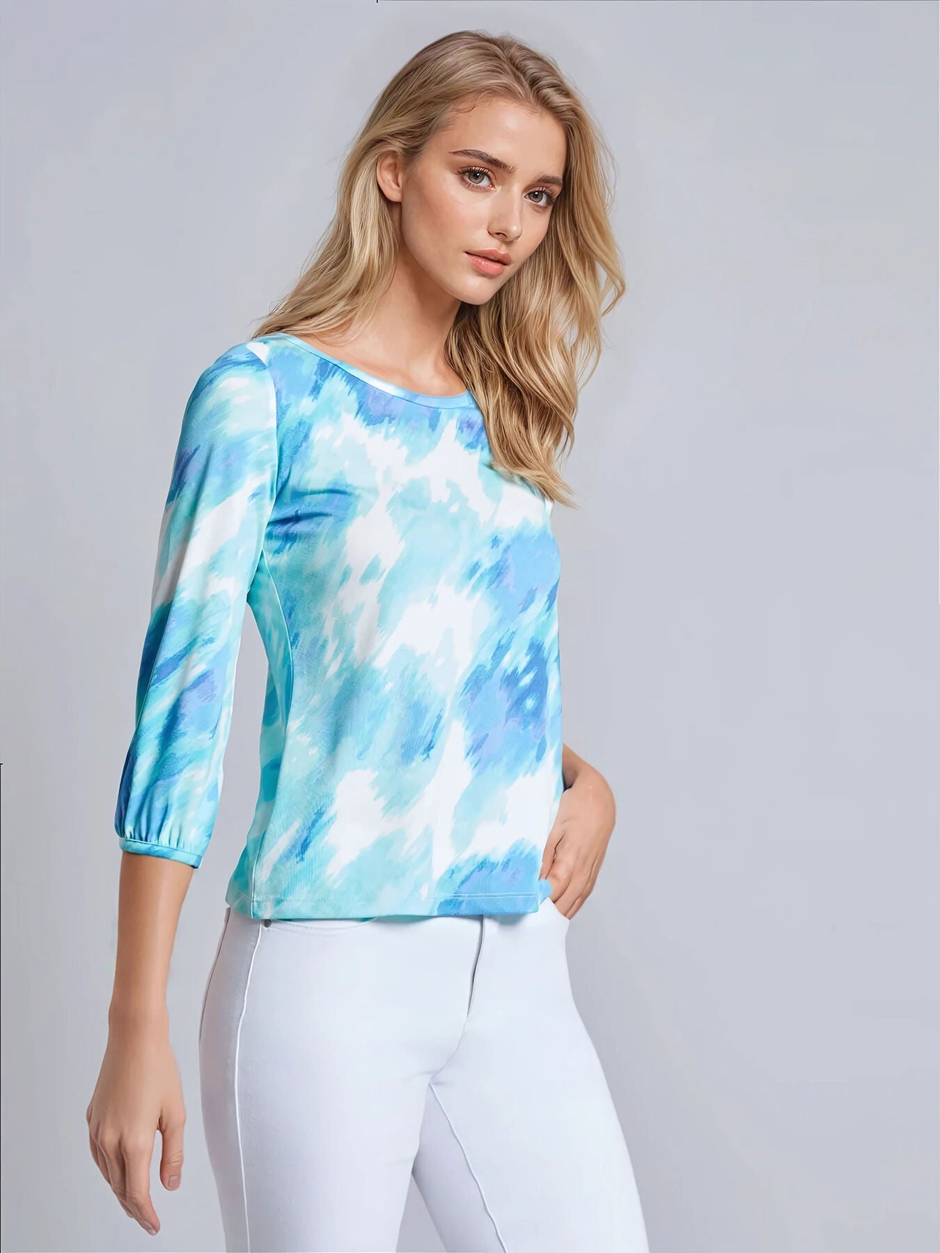 Puff Sleeve Printed Moss Crepe Top