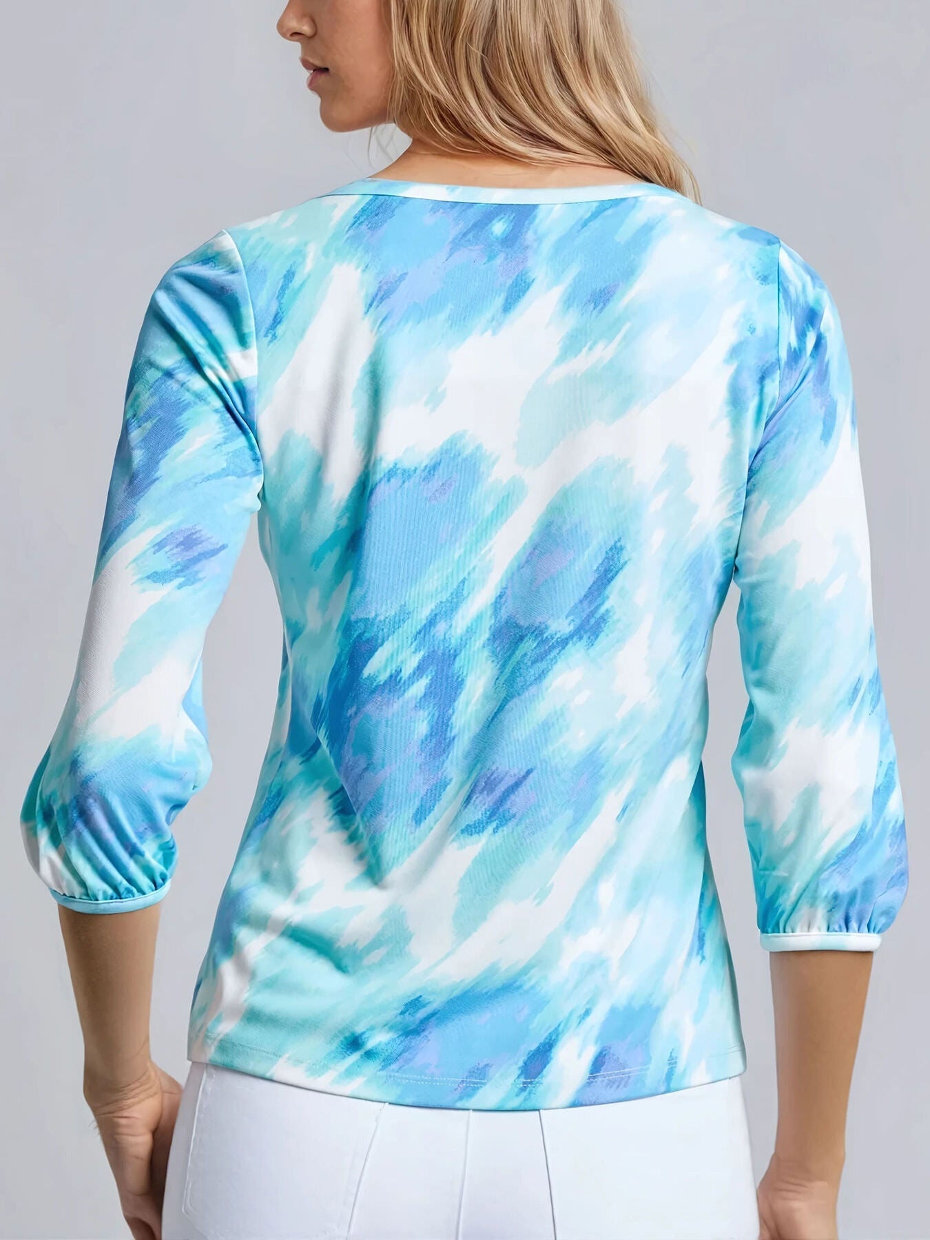 Petite Puff Sleeve Printed Moss Crepe Top