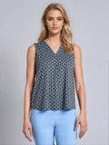 Sleeveless V-Neck Pleat Front Blouse