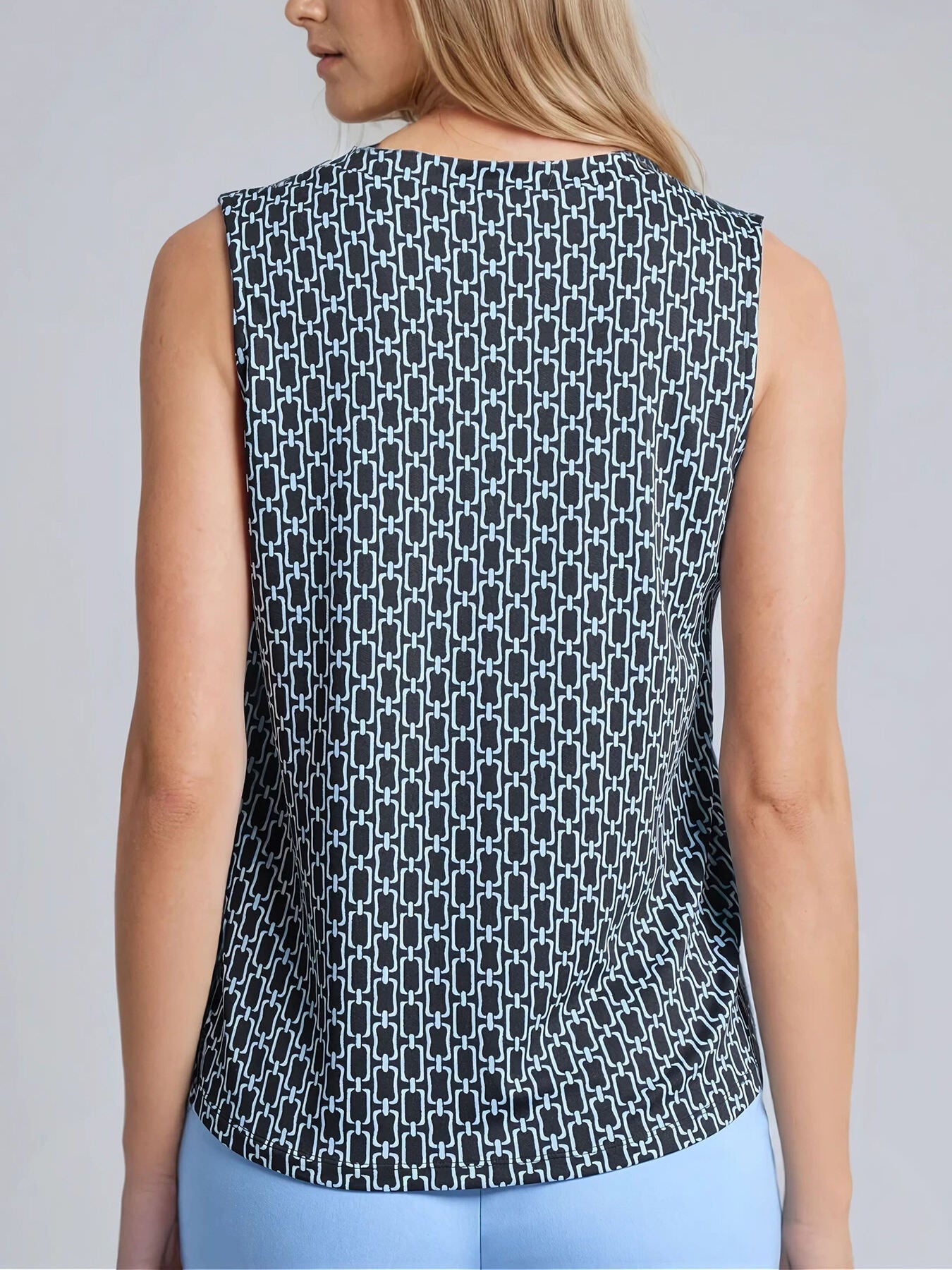 Sleeveless V-Neck Pleat Front Blouse