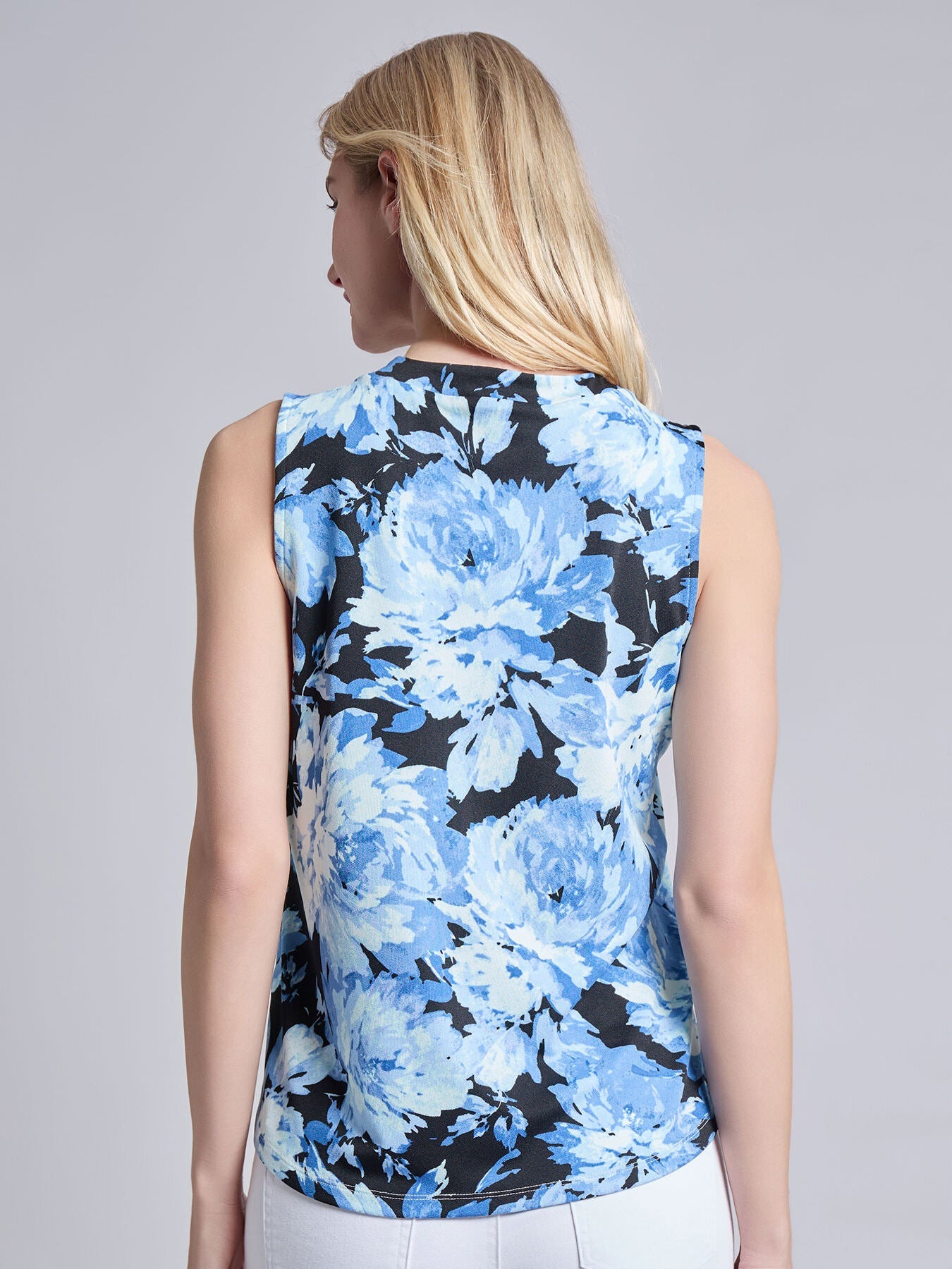 Sleeveless V-Neck Pleat Front Blouse