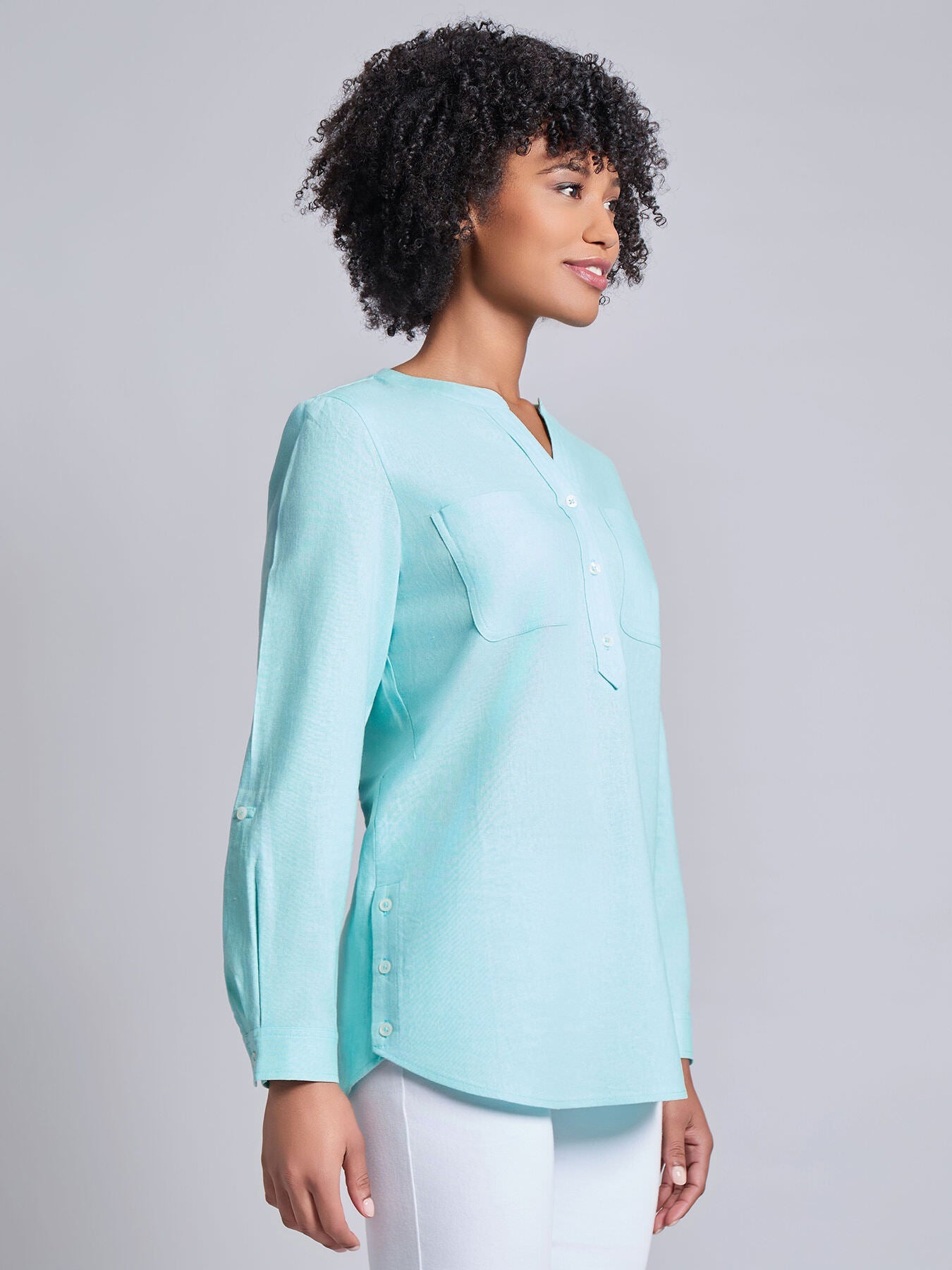 Plus Button Front Tunic, Linen Blend
