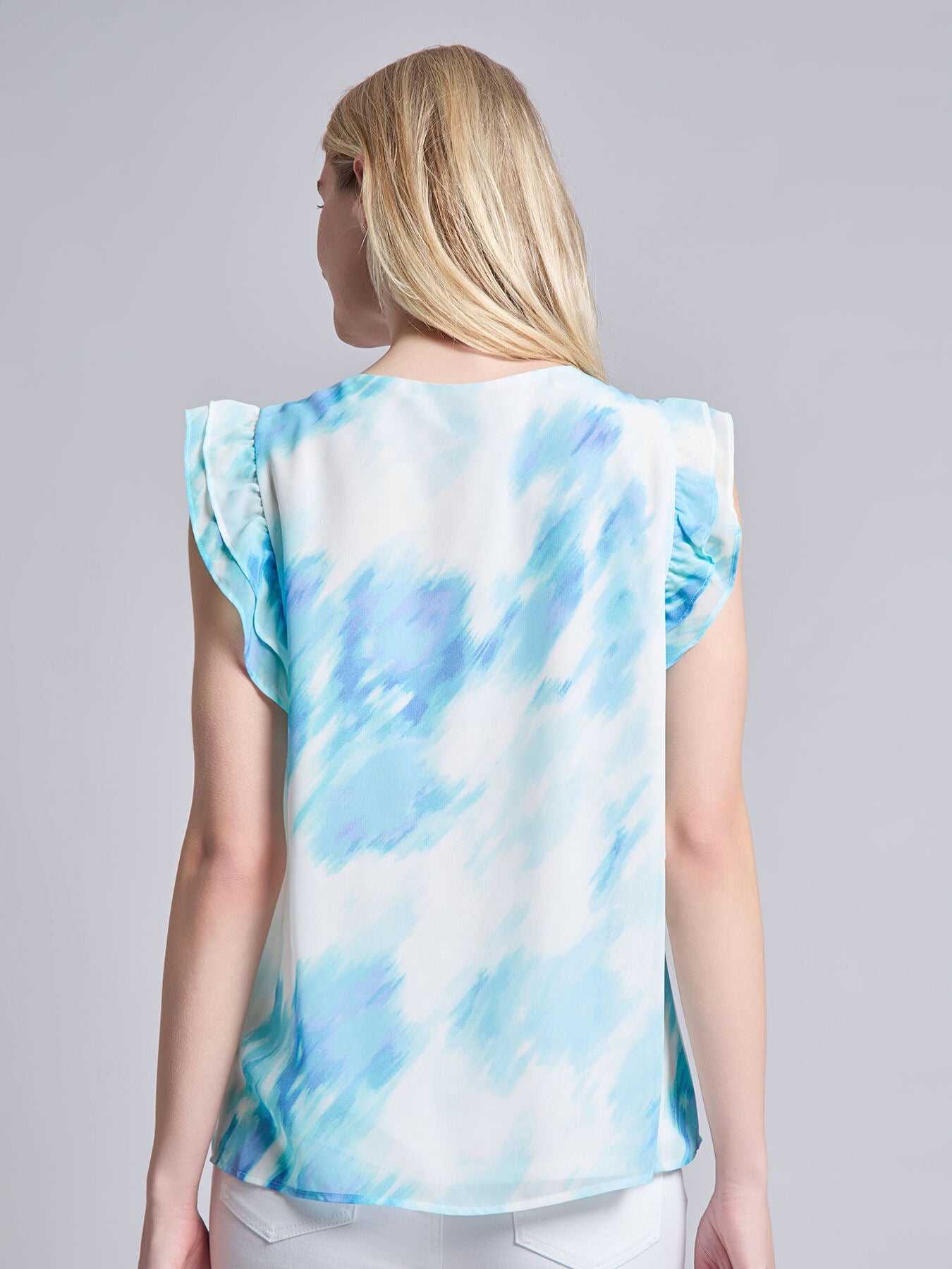 Petite Flutter Sleeve V-Neck Blouse, Crepe De Chine