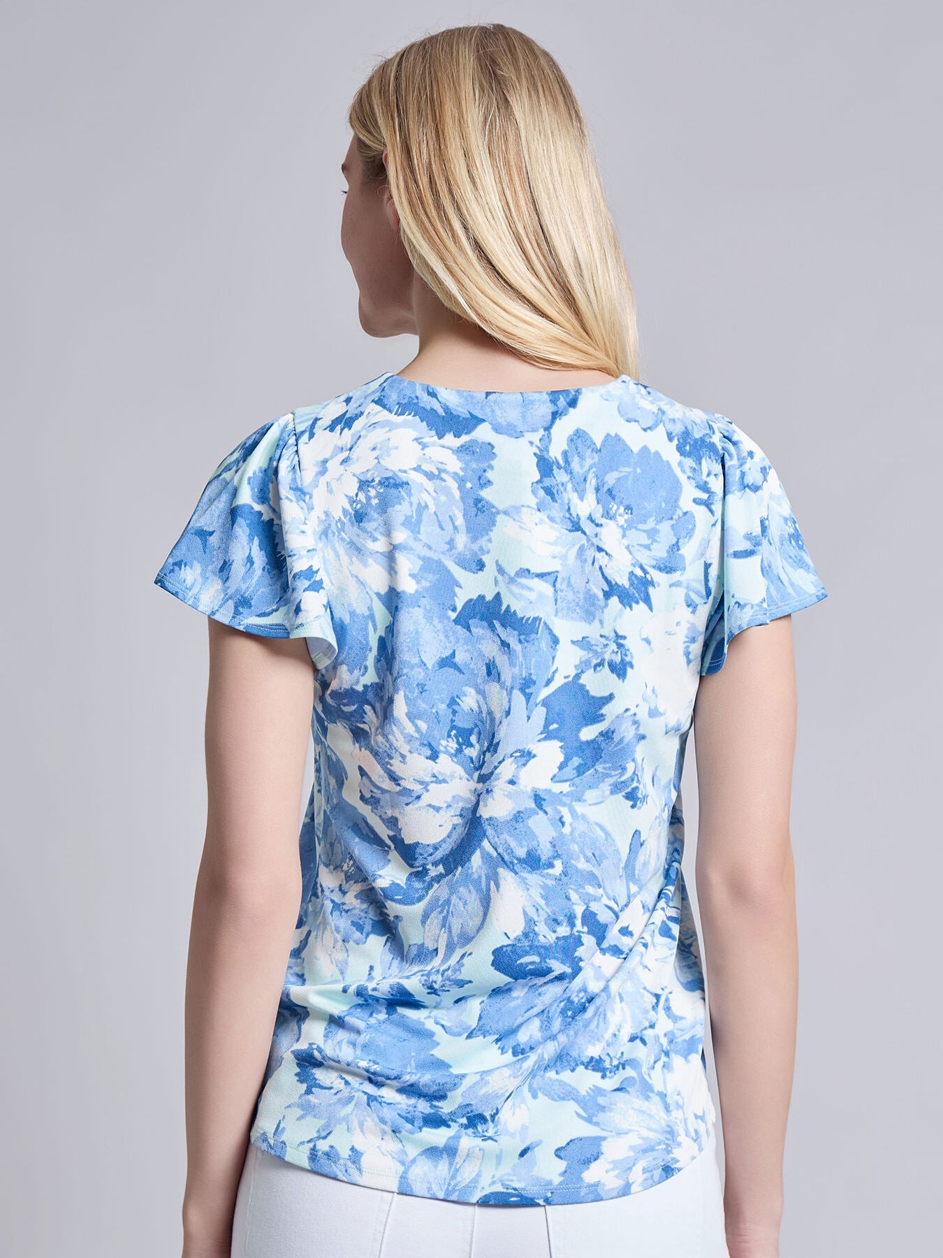 Flutter Sleeve V-Neck Top, Moss Crepe