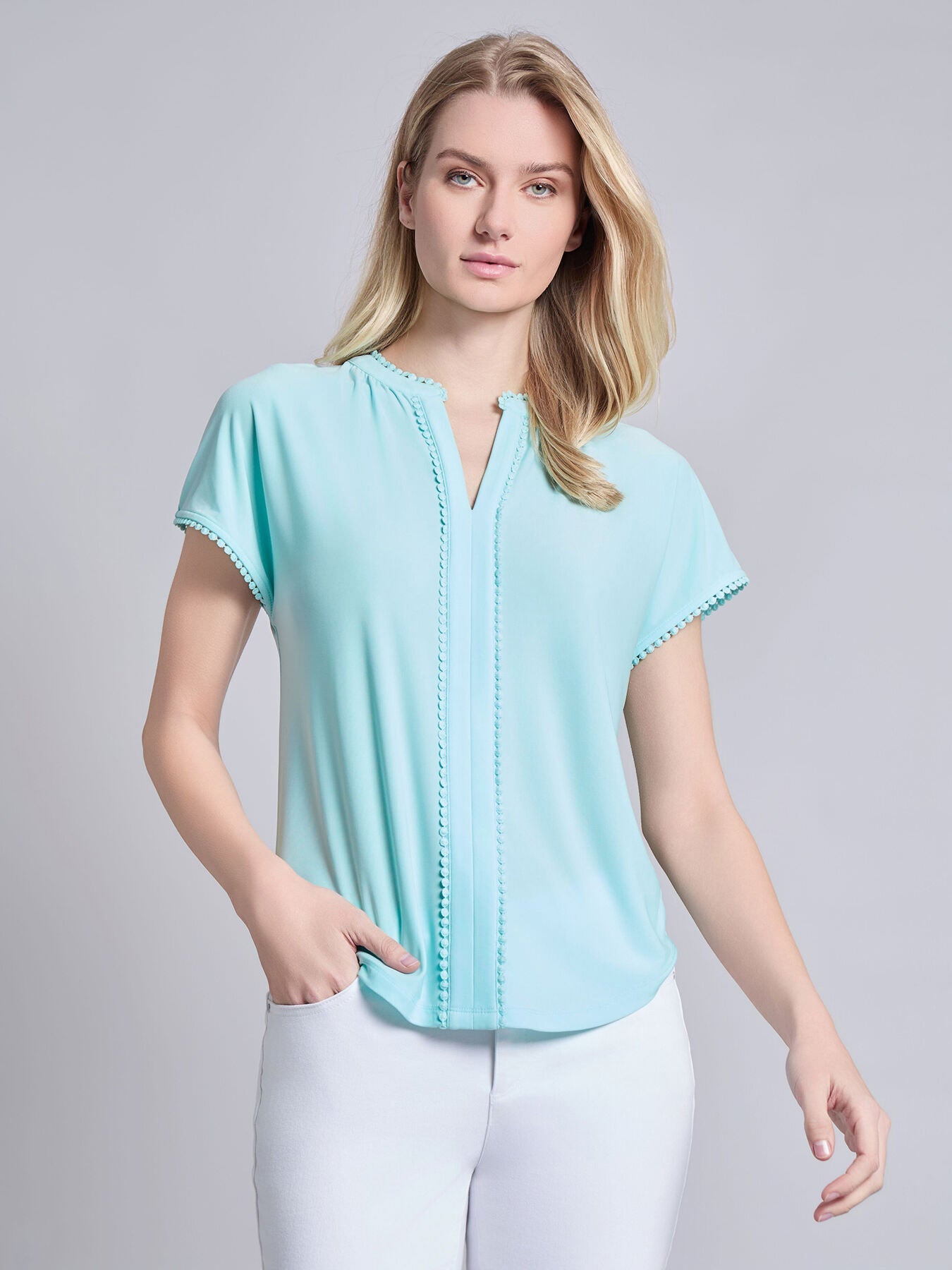 Petite Split Neck Top