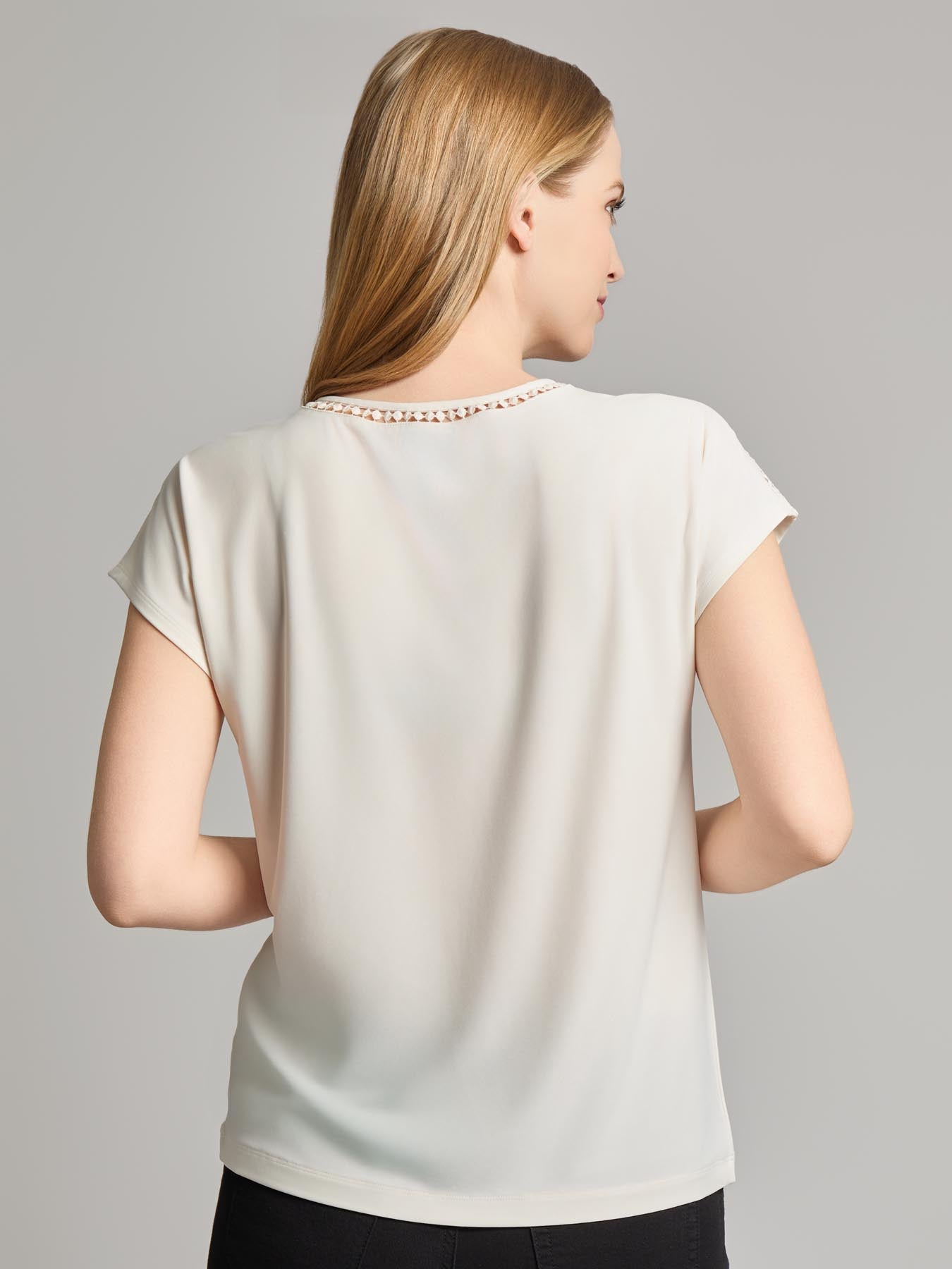 Extended Shoulder Trim Neck Top, Knit Jersey