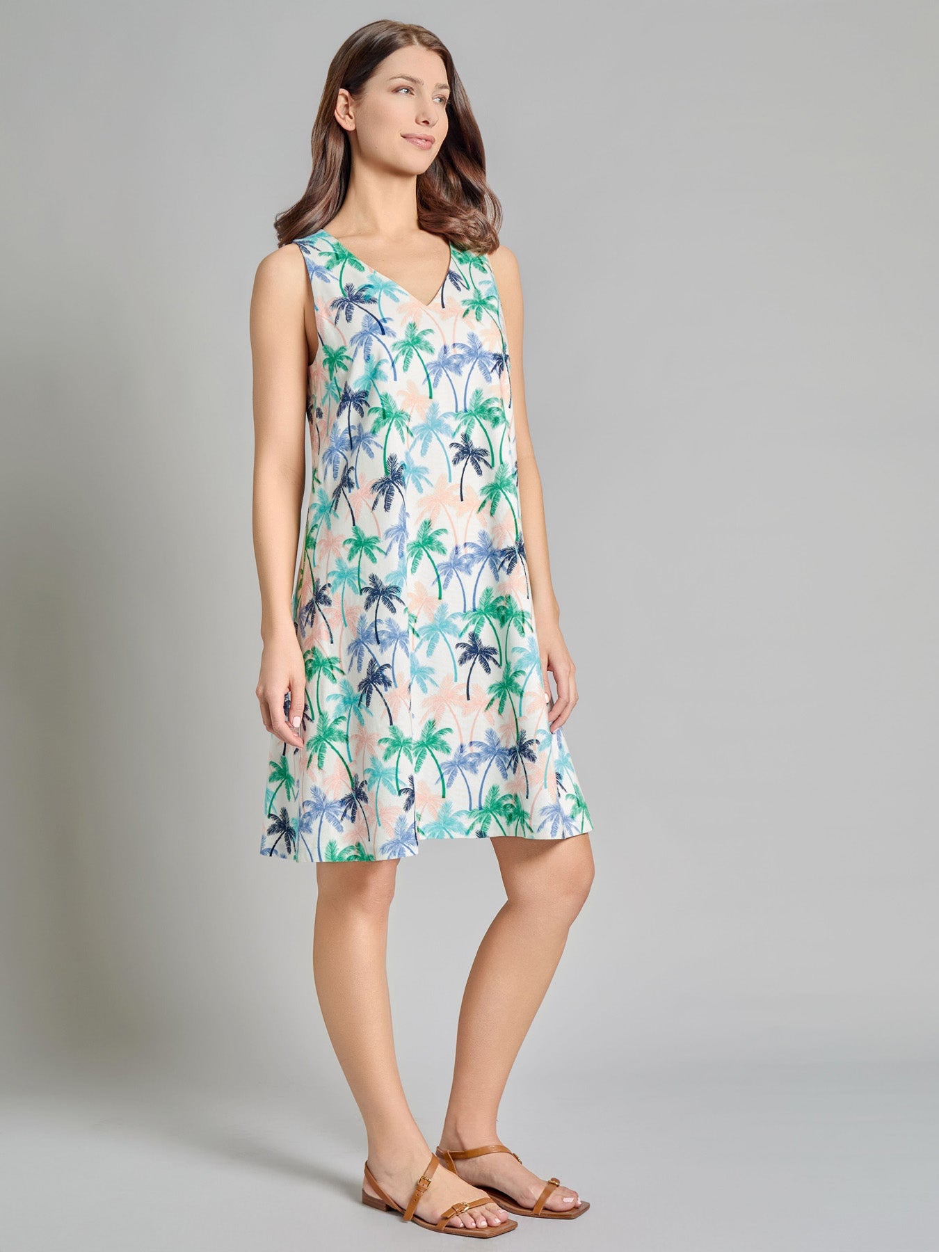 Gina Sleeveless Trapeze Dress, Linen Blend