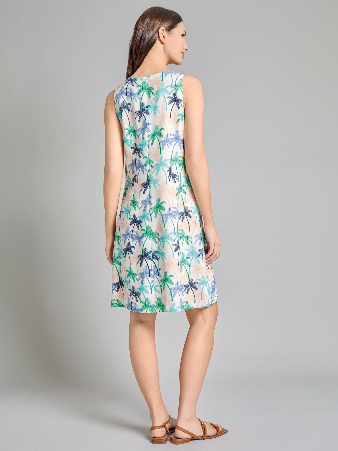 Gina Sleeveless Trapeze Dress, Linen Blend