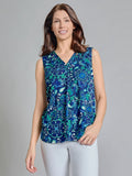Sleeveless V-Neck Pleat Front Top
