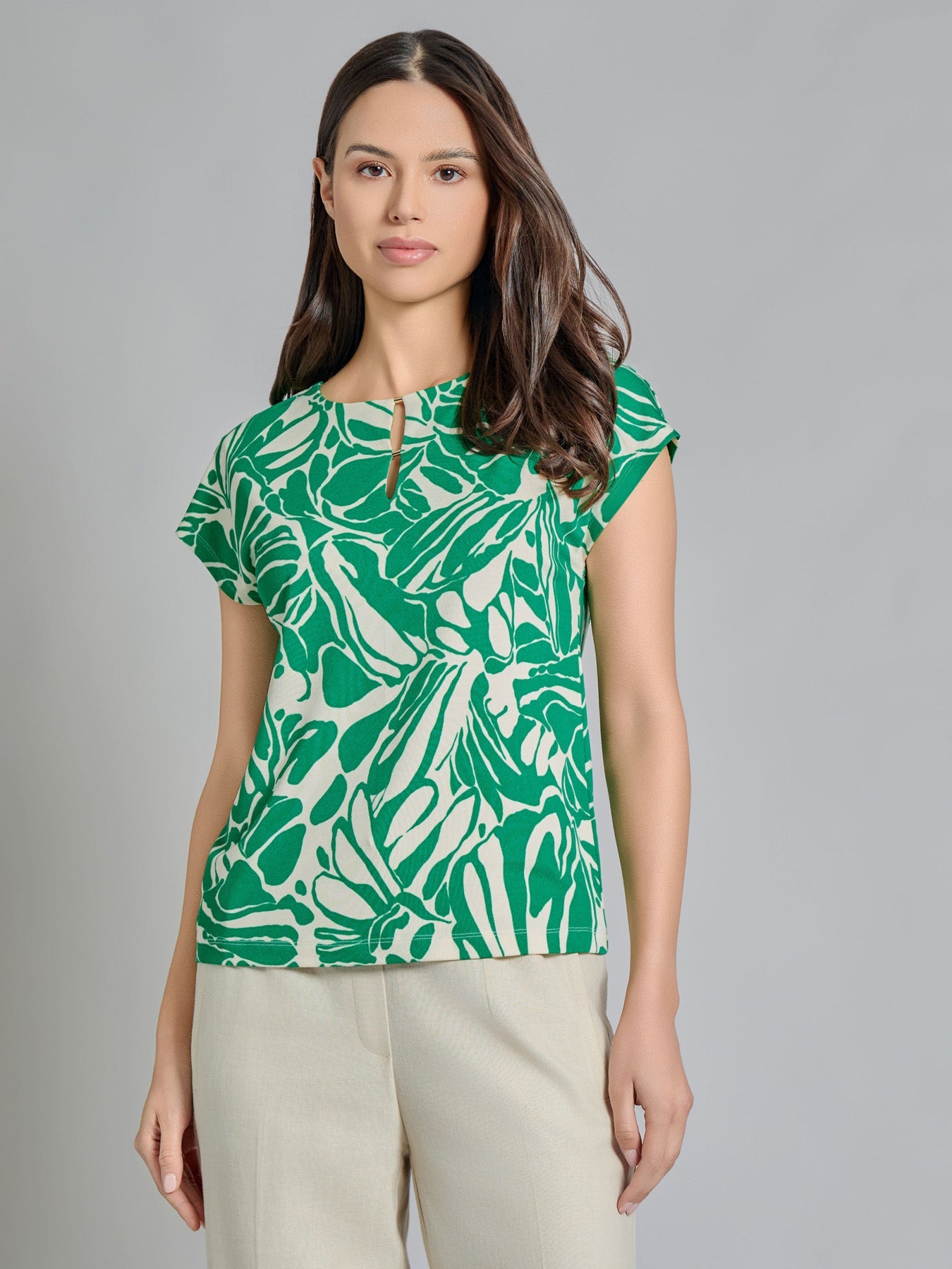 Drop Shoulder Keyhole Neckline Top