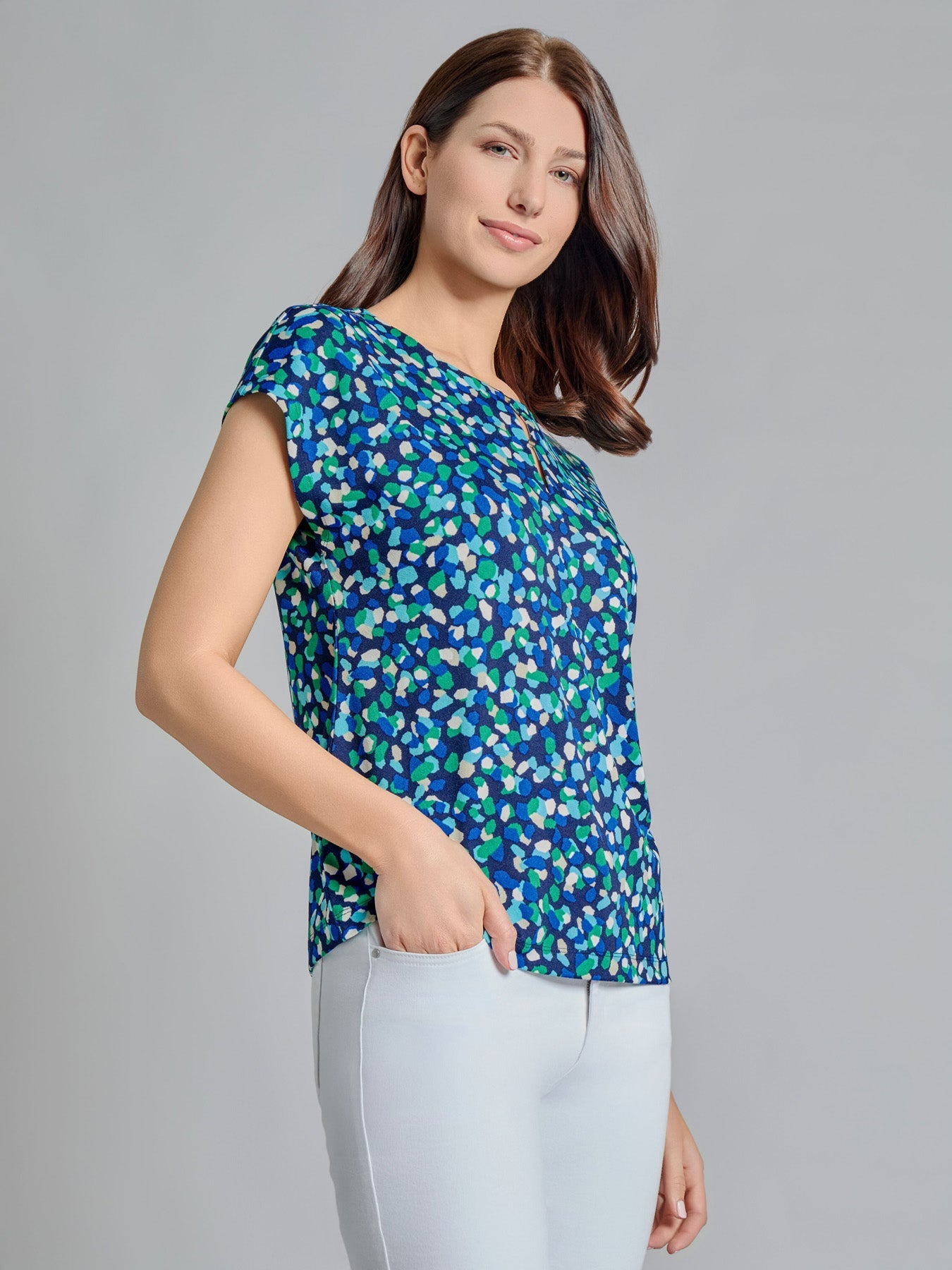 Drop Shoulder Keyhole Neckline Top