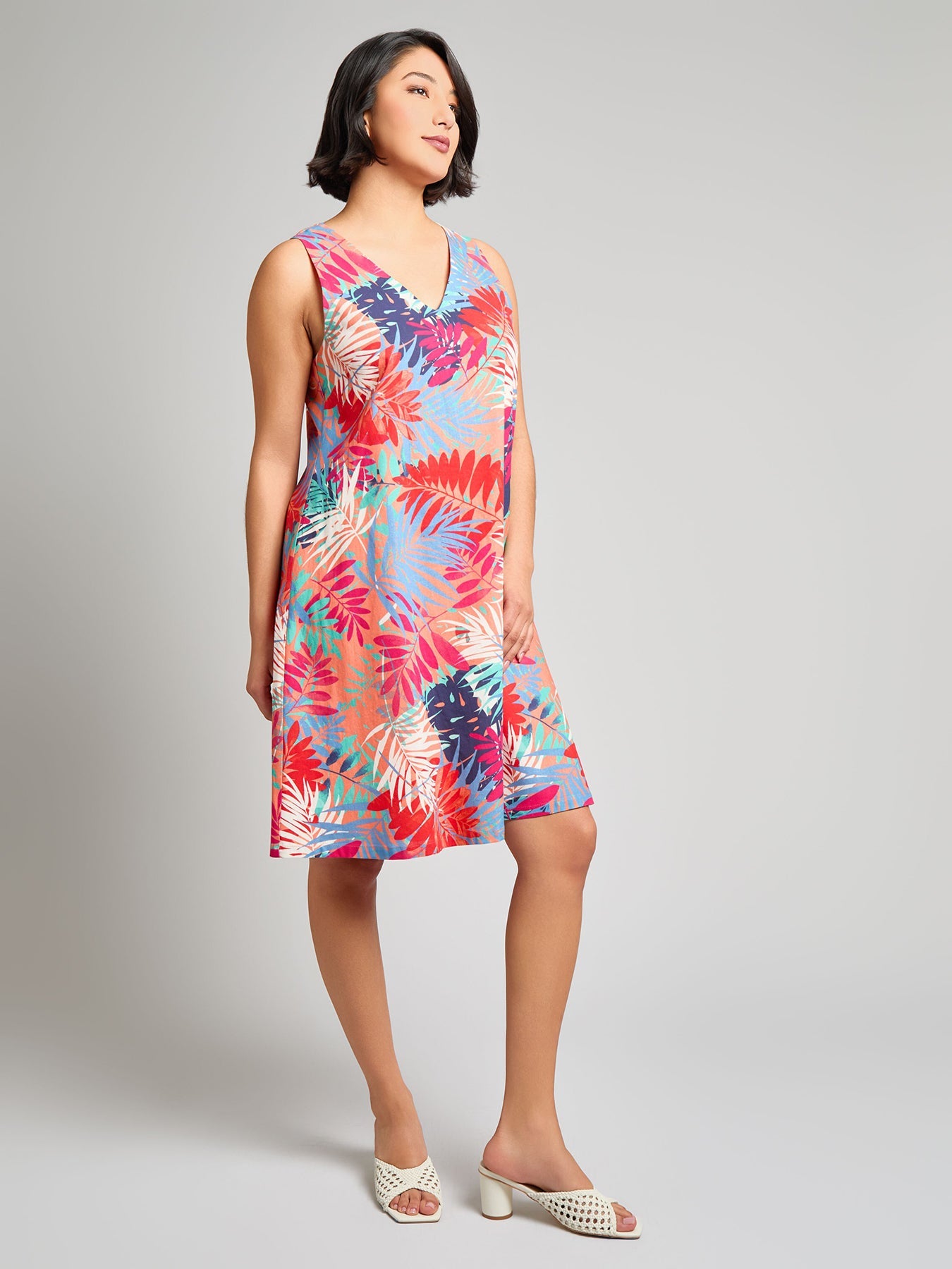 Gina Sleeveless Trapeze Dress, Linen Blend