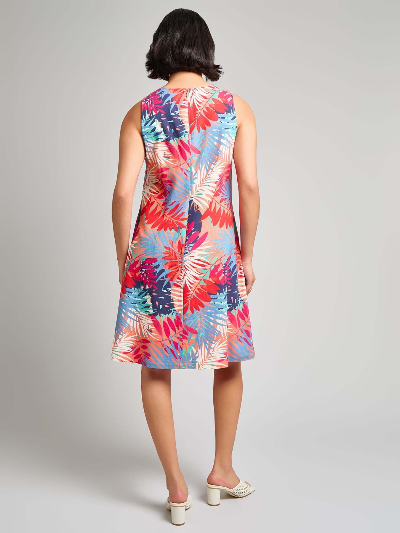Gina Sleeveless Trapeze Dress, Linen Blend