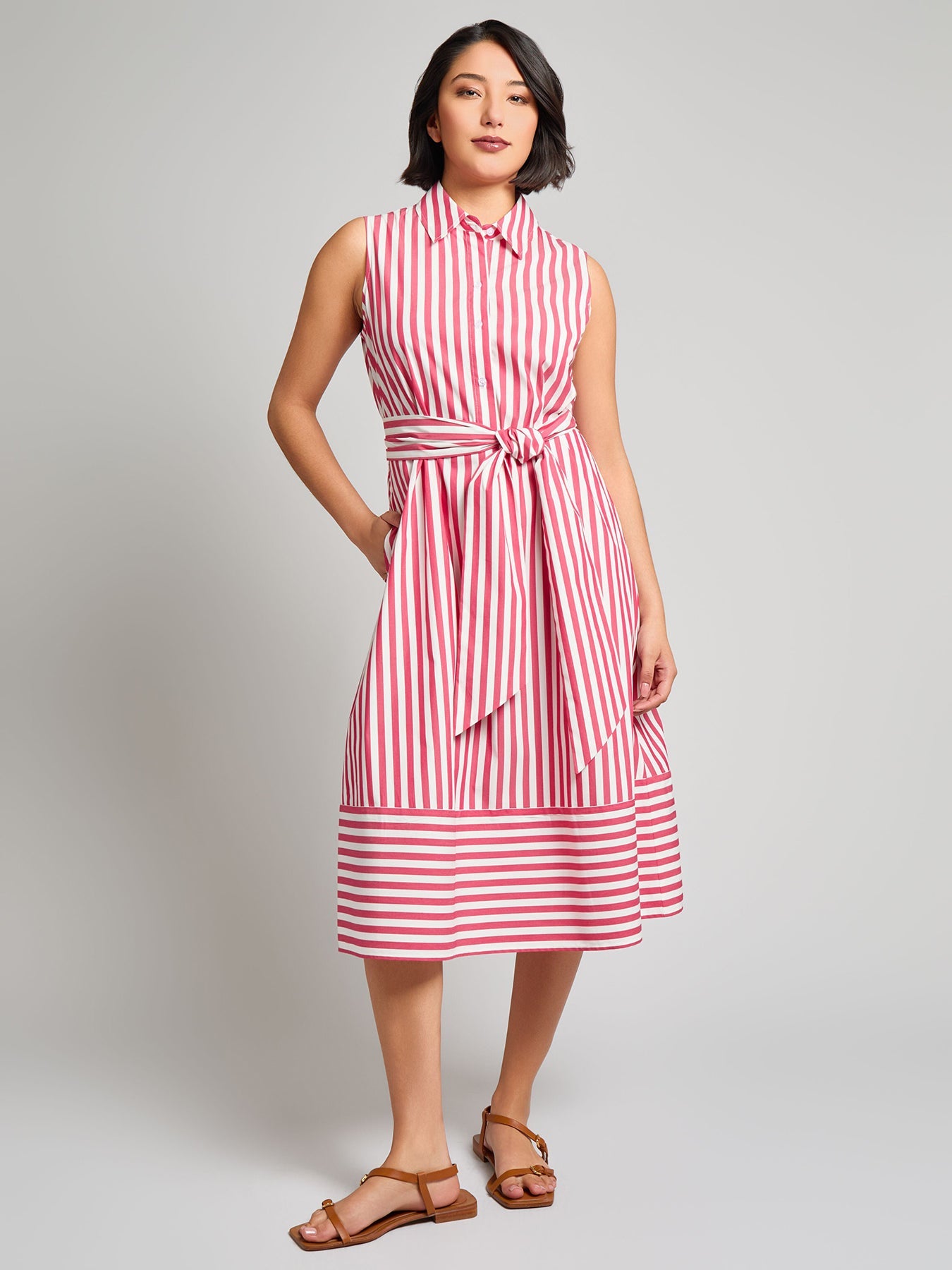 Petite Shannon Sleeveless Midi Shirt Dress, Stretch Cotton Blend