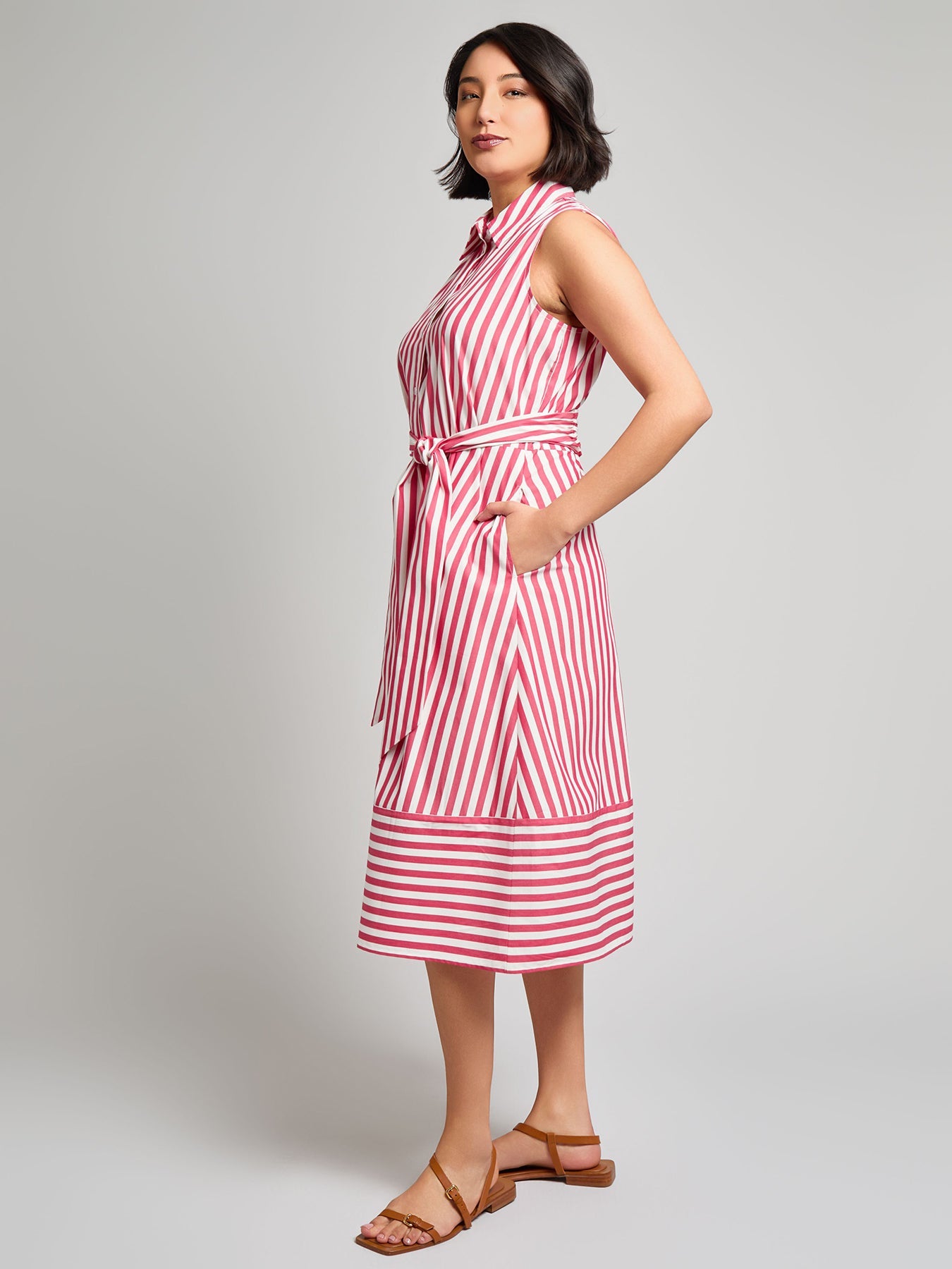 Petite Shannon Sleeveless Midi Shirt Dress, Stretch Cotton Blend
