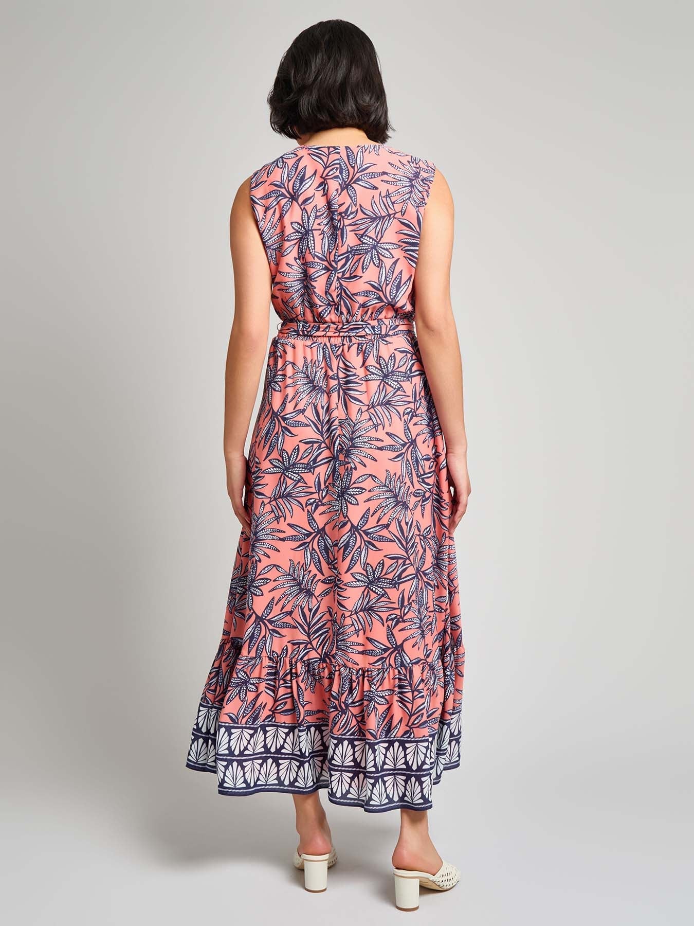 V-Neck Belted Maxi Dress, Crepe de Chine