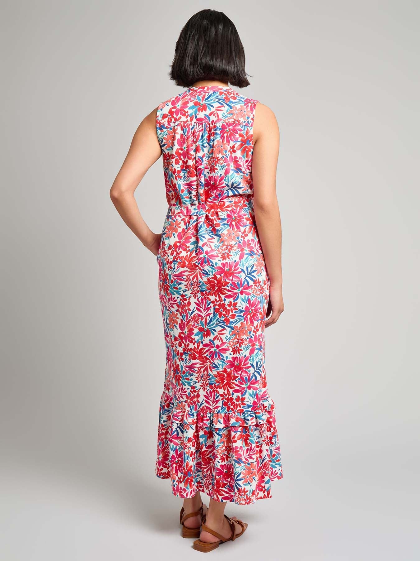V-Neck Flounce Maxi Dress, Linen Blend