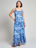 Sleeveless Tiered Maxi Dress, Printed Chiffon Yoryu