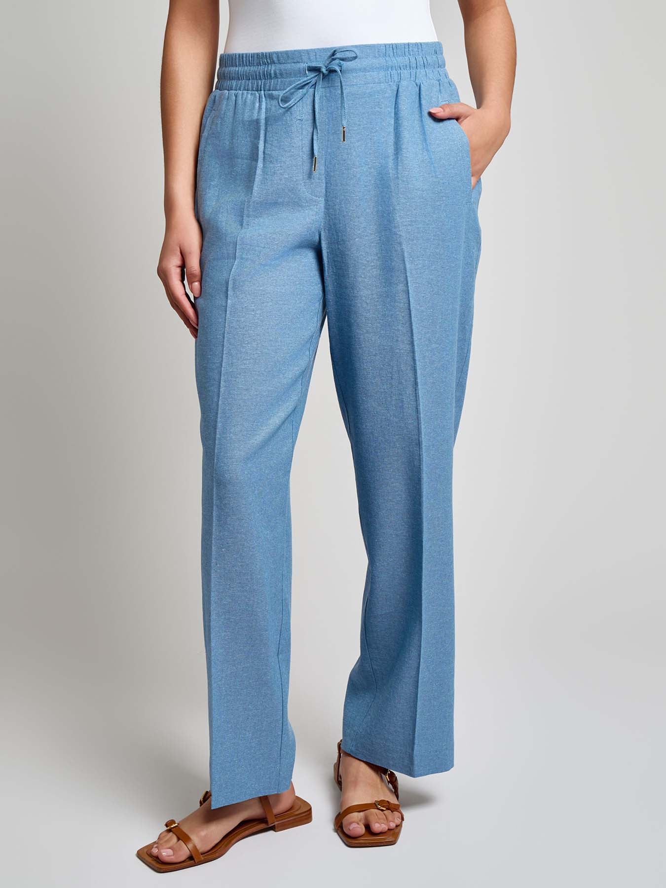 Pull-On Drawstring Pant, Crossdye Linen Blend