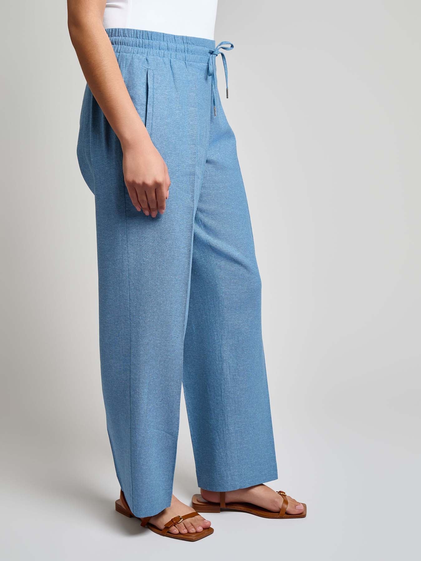 Pull-On Drawstring Pant, Crossdye Linen Blend