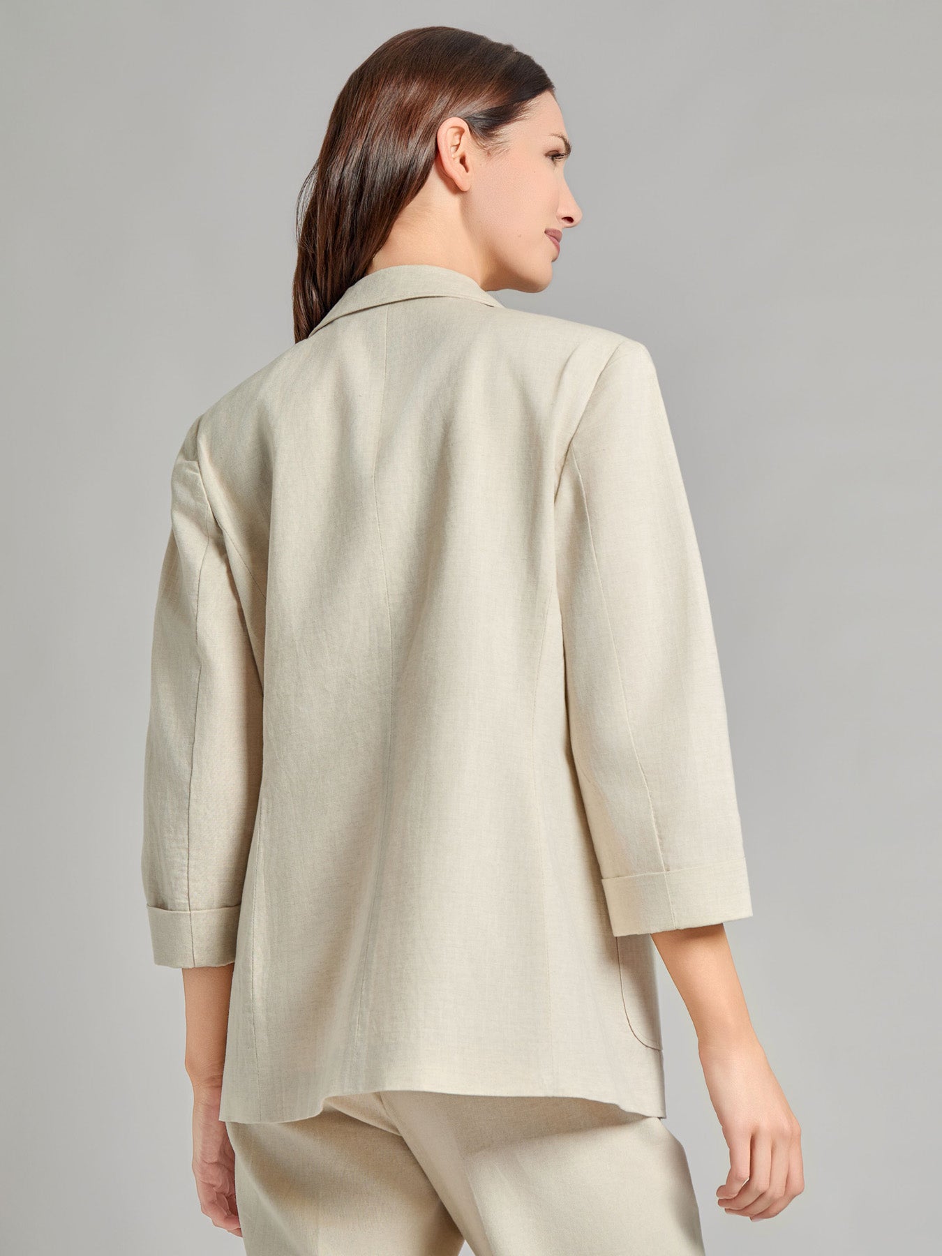 Notch Collar Roll Tab Sleeve Blazer, Linen Blend