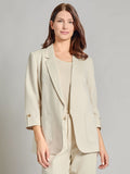 Notch Collar Roll Tab Sleeve Blazer, Linen Blend