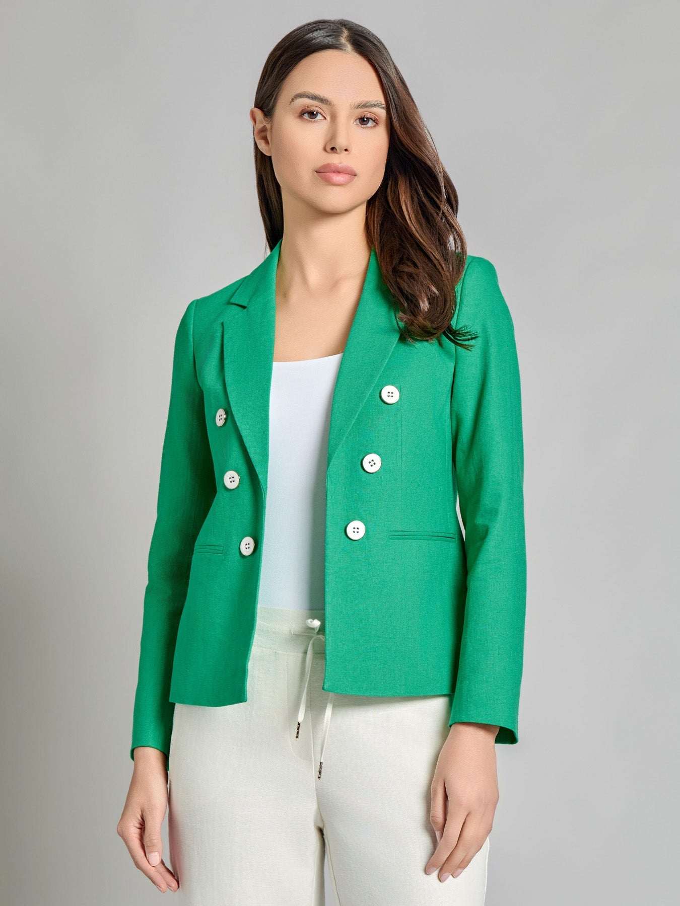 Faux Double Breasted Blazer, Linen Blend