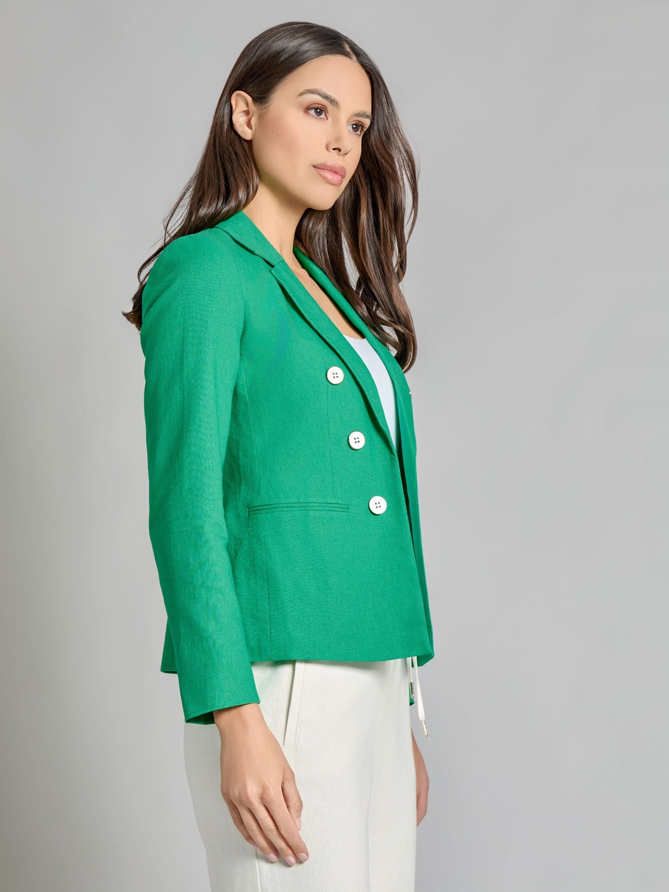 Faux Double Breasted Blazer, Linen Blend