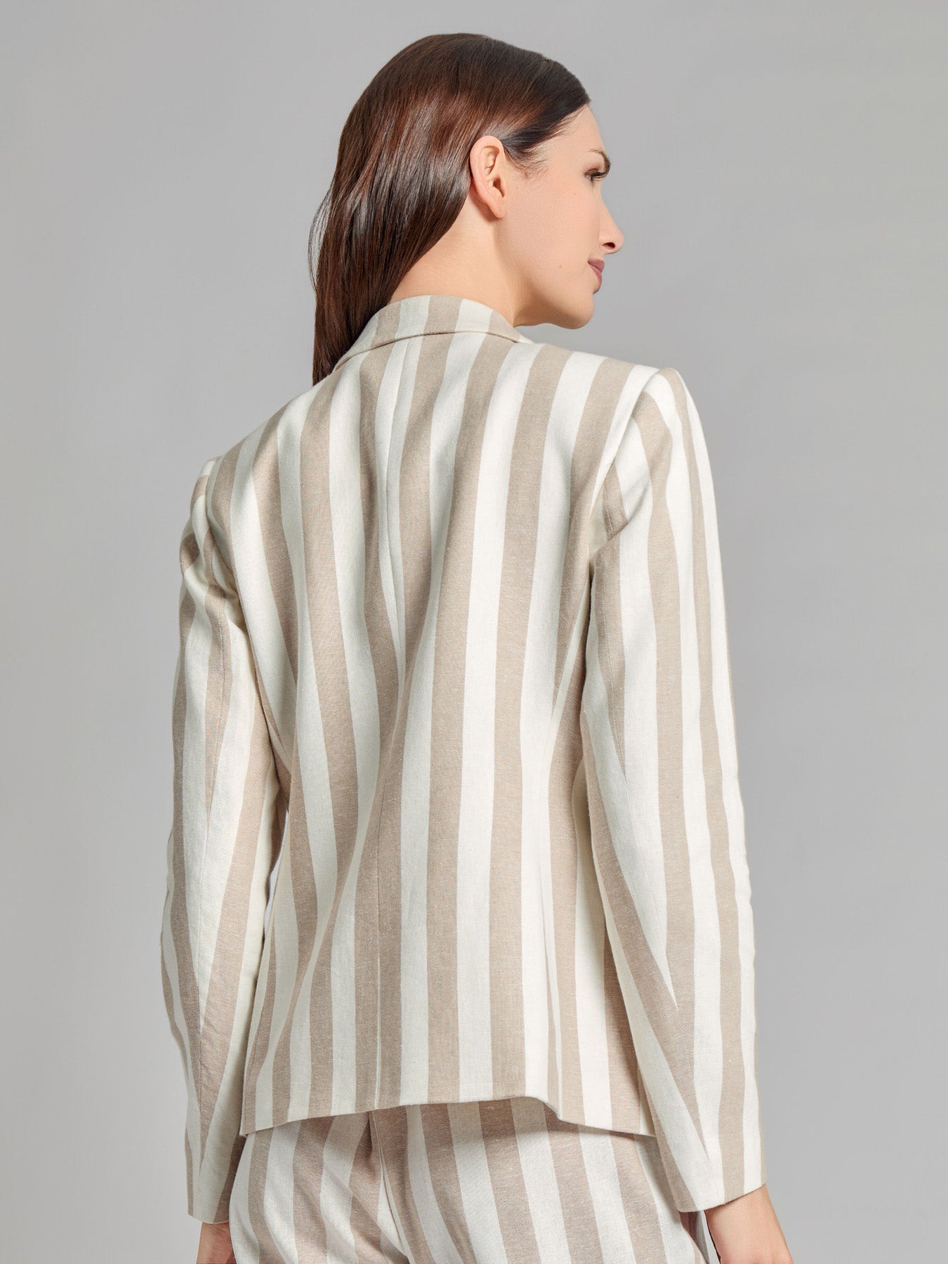 Faux Double Breasted Stripe Blazer, Linen Blend