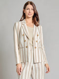 Faux Double Breasted Stripe Blazer, Linen Blend