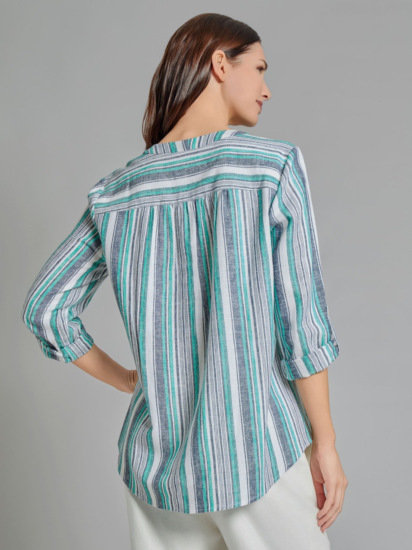 V-Neck Pleated Kelly Blouse, Linen Blend