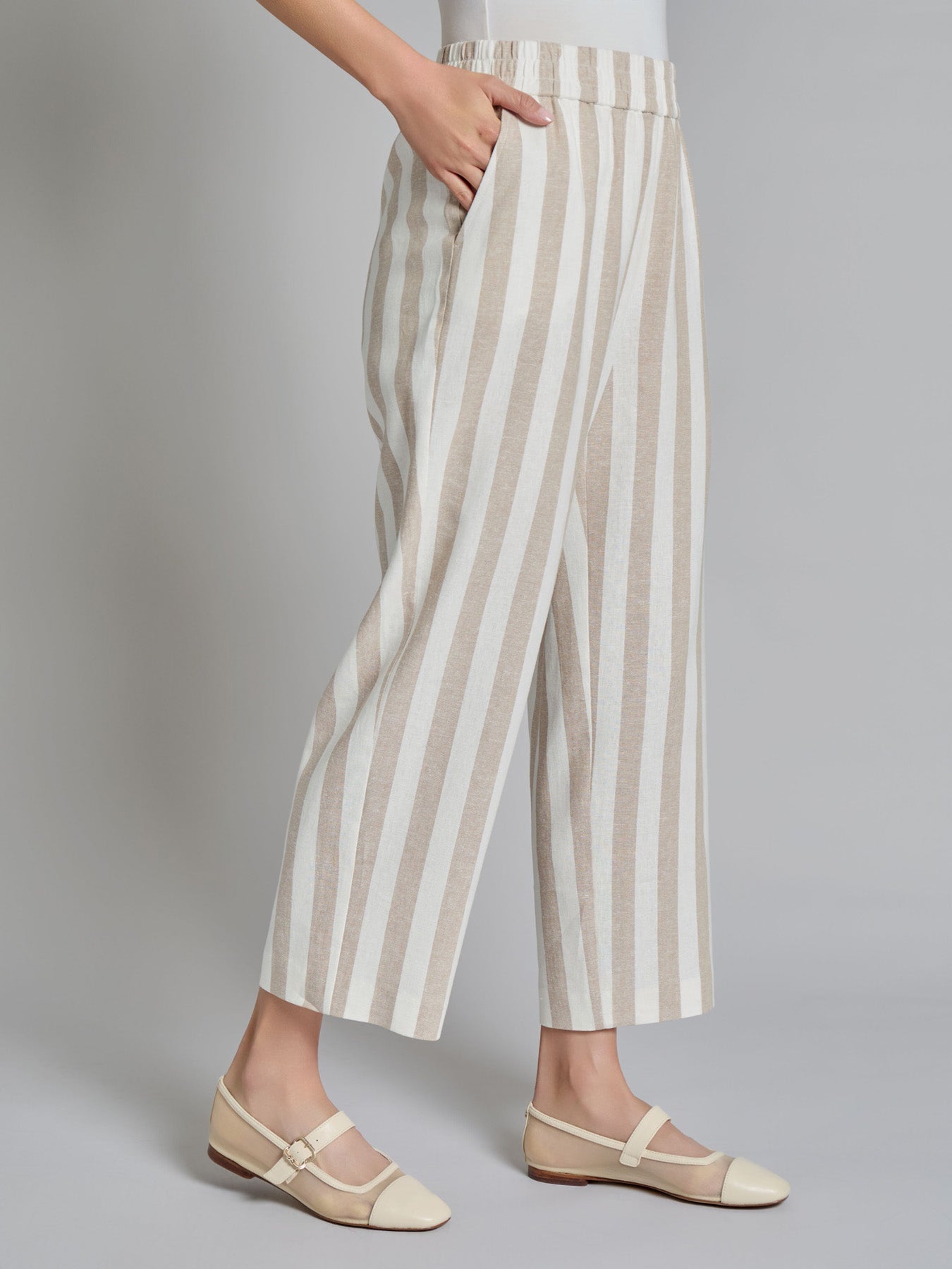 Pull-On Cropped Pant, Linen Blend