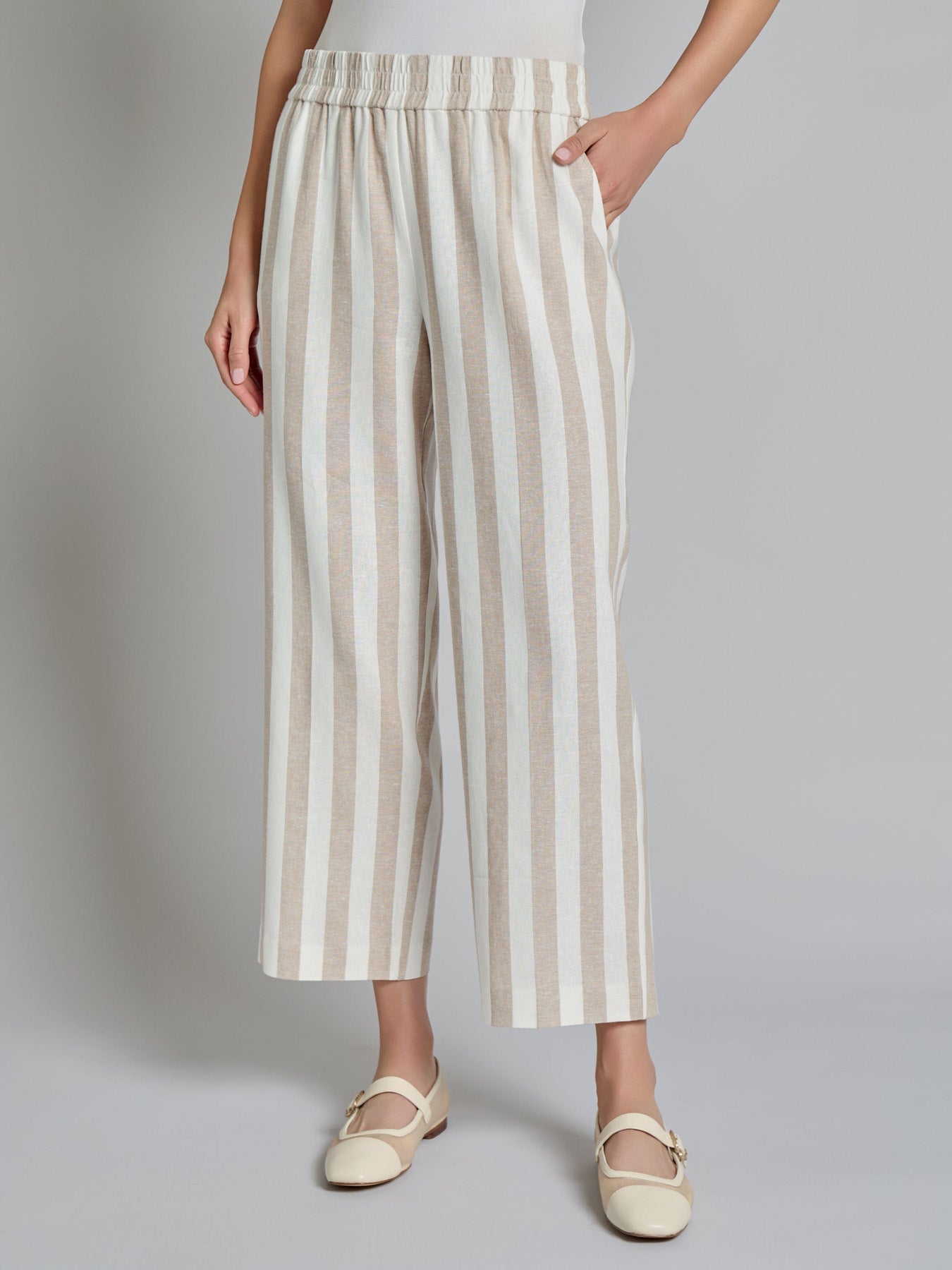 Pull-On Cropped Pant, Linen Blend