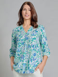 Plus V-Neck Pleated Kelly Blouse, Linen Blend