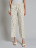Print Pull-On Cropped Pants, Linen Blend