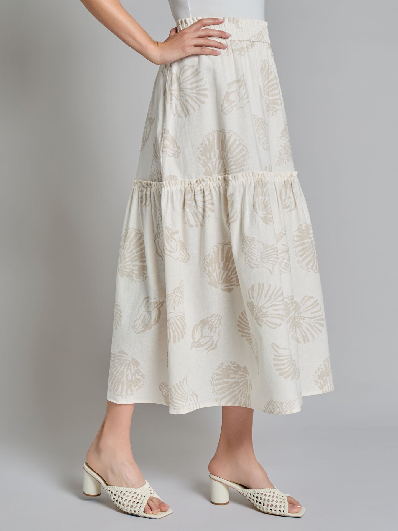 Pull-On Tiered Maxi Skirt, Linen Blend