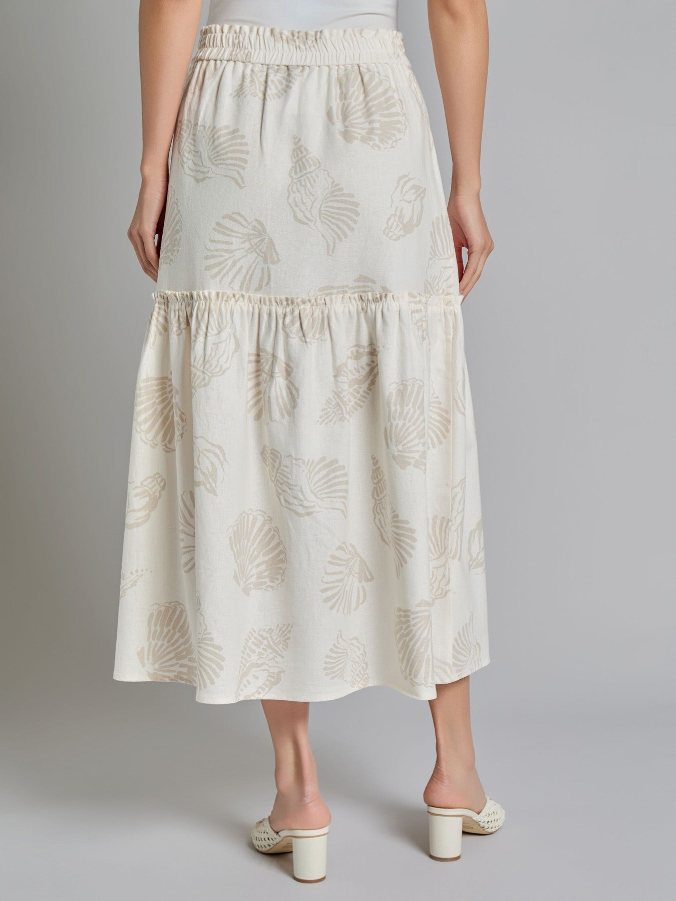 Pull-On Tiered Maxi Skirt, Linen Blend