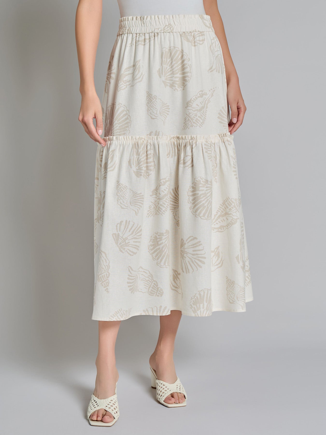 Pull-On Tiered Maxi Skirt, Linen Blend