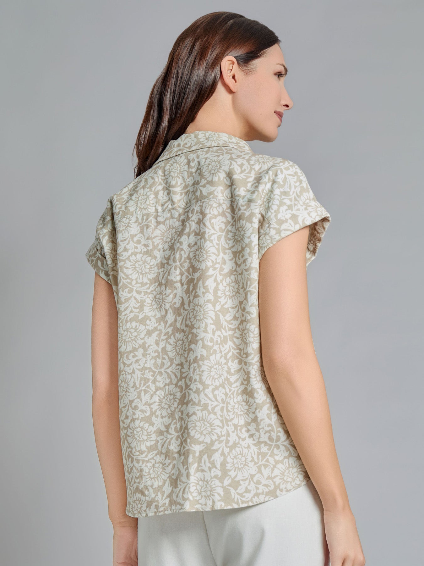 Tie-Front Button-Front Blouse, Linen Blend