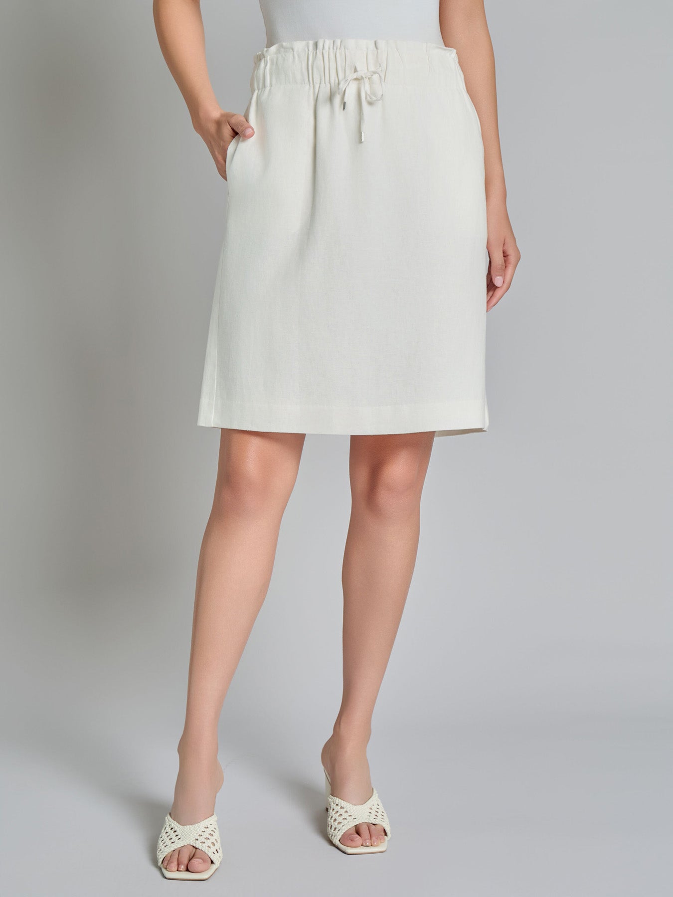 Pull-On Drawstring Skirt, Linen Blend