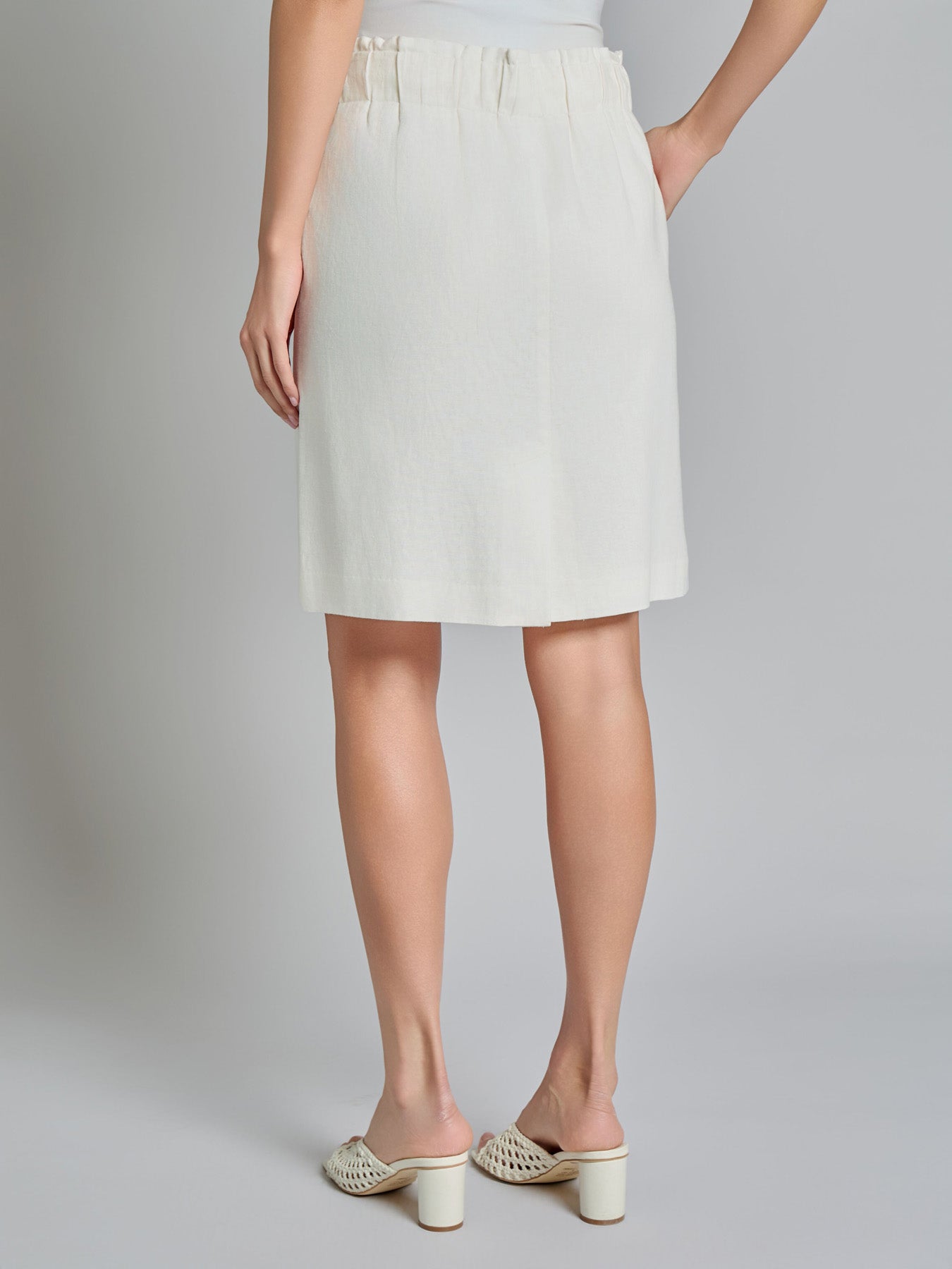 Pull-On Drawstring Skirt, Linen Blend