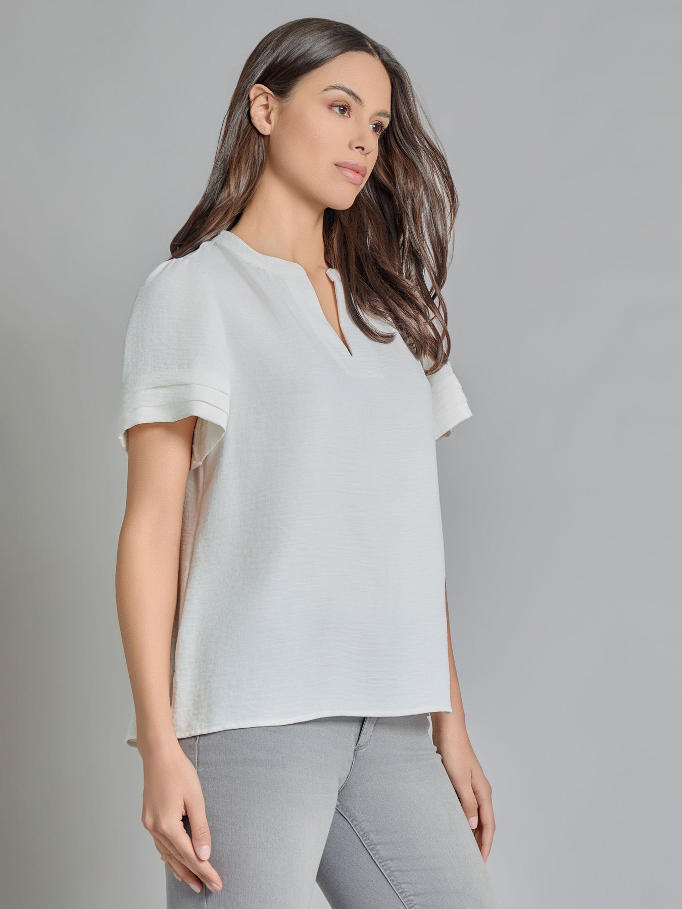 Split Neck Puff Sleeve Blouse
