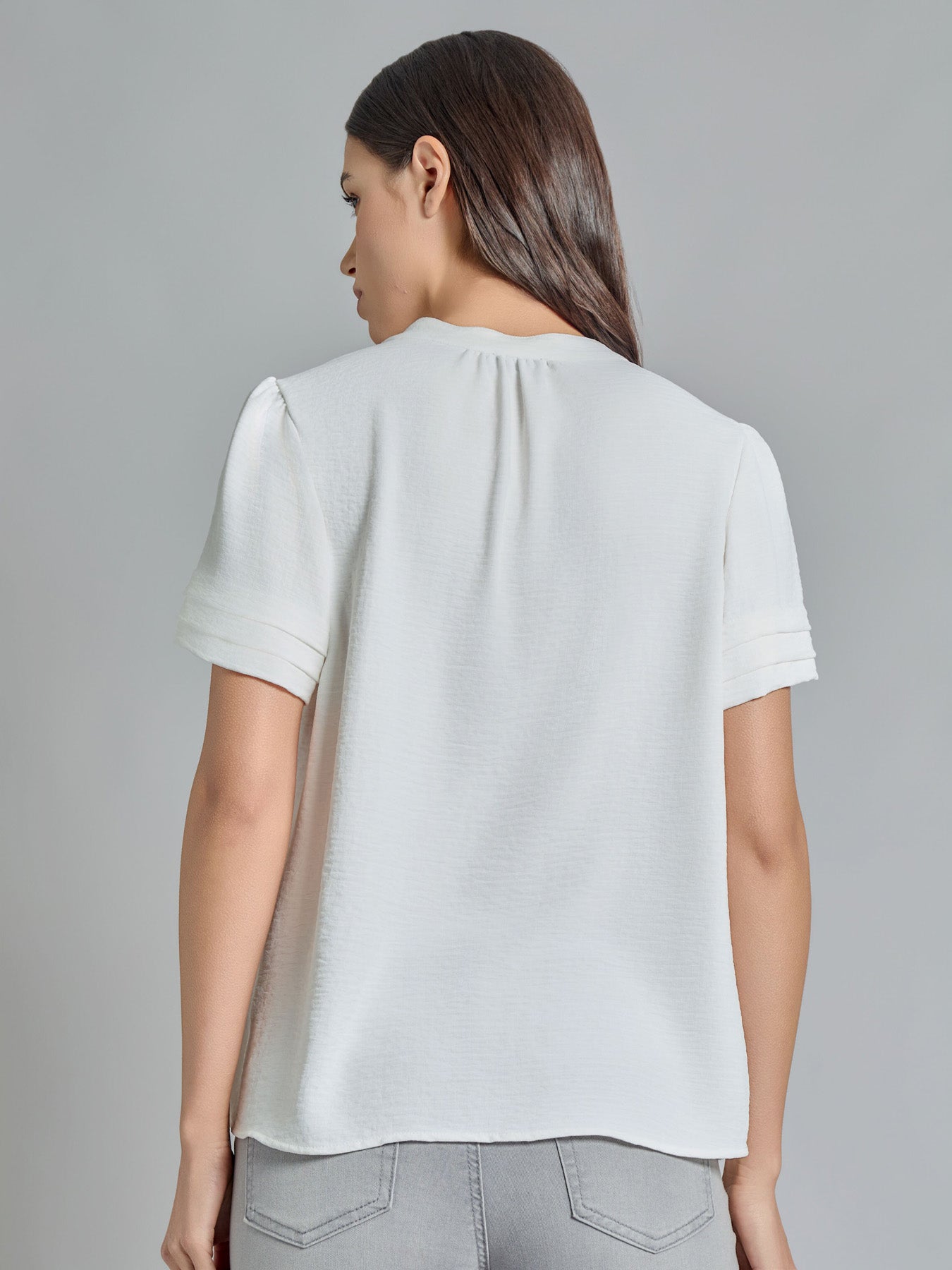 Split Neck Puff Sleeve Blouse