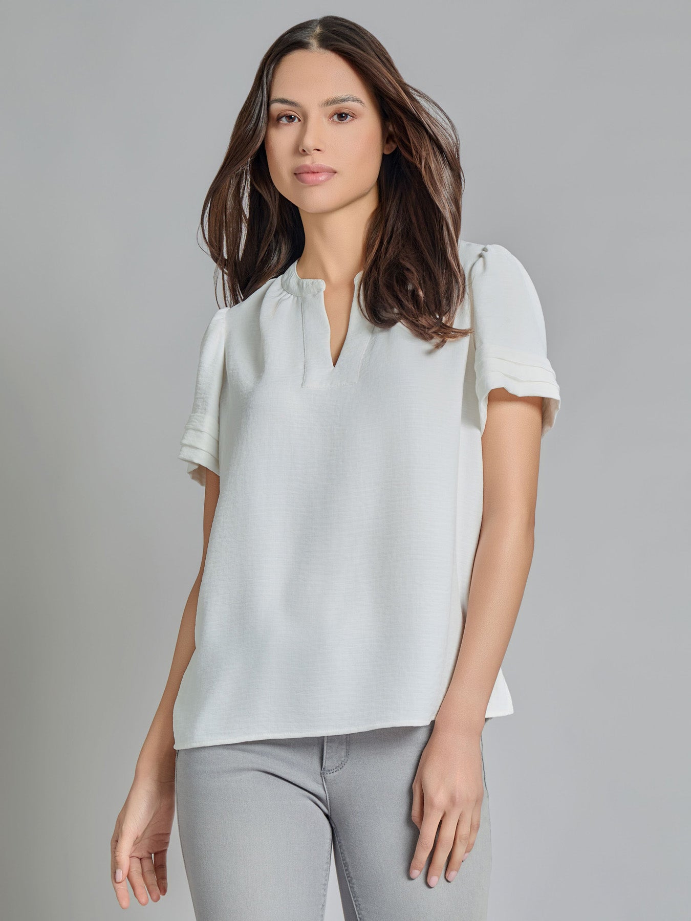 Split Neck Puff Sleeve Blouse