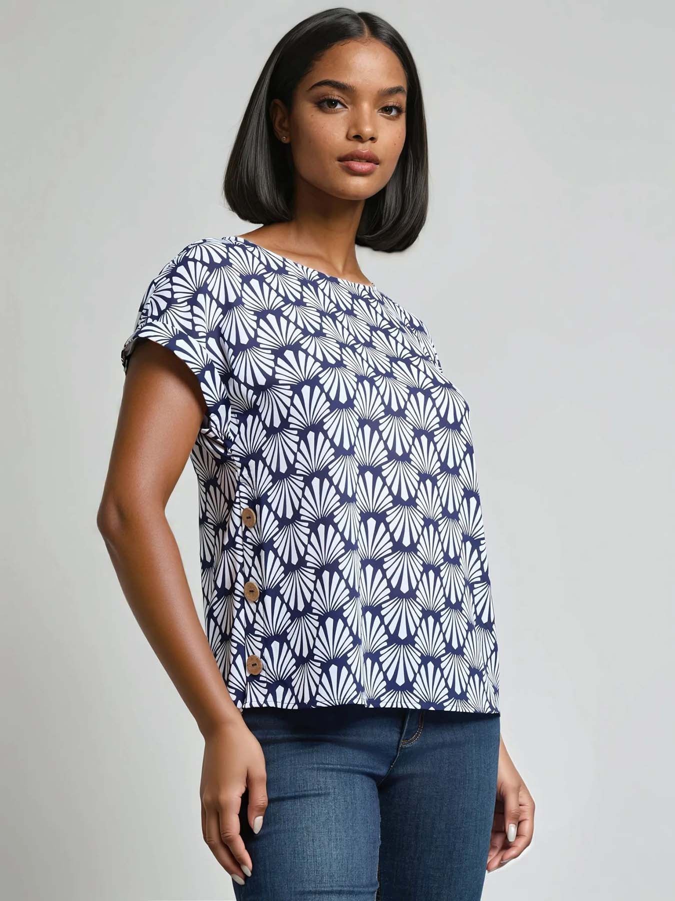 Petite Button Detail Blouse, Crepe de Chine