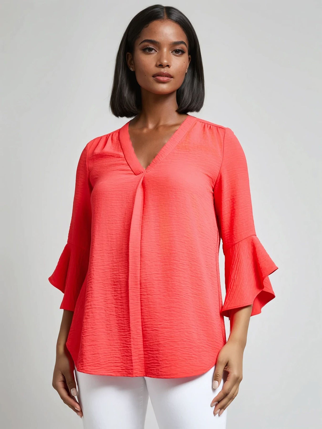 Flutter Sleeve Blouse, Textured Crepe