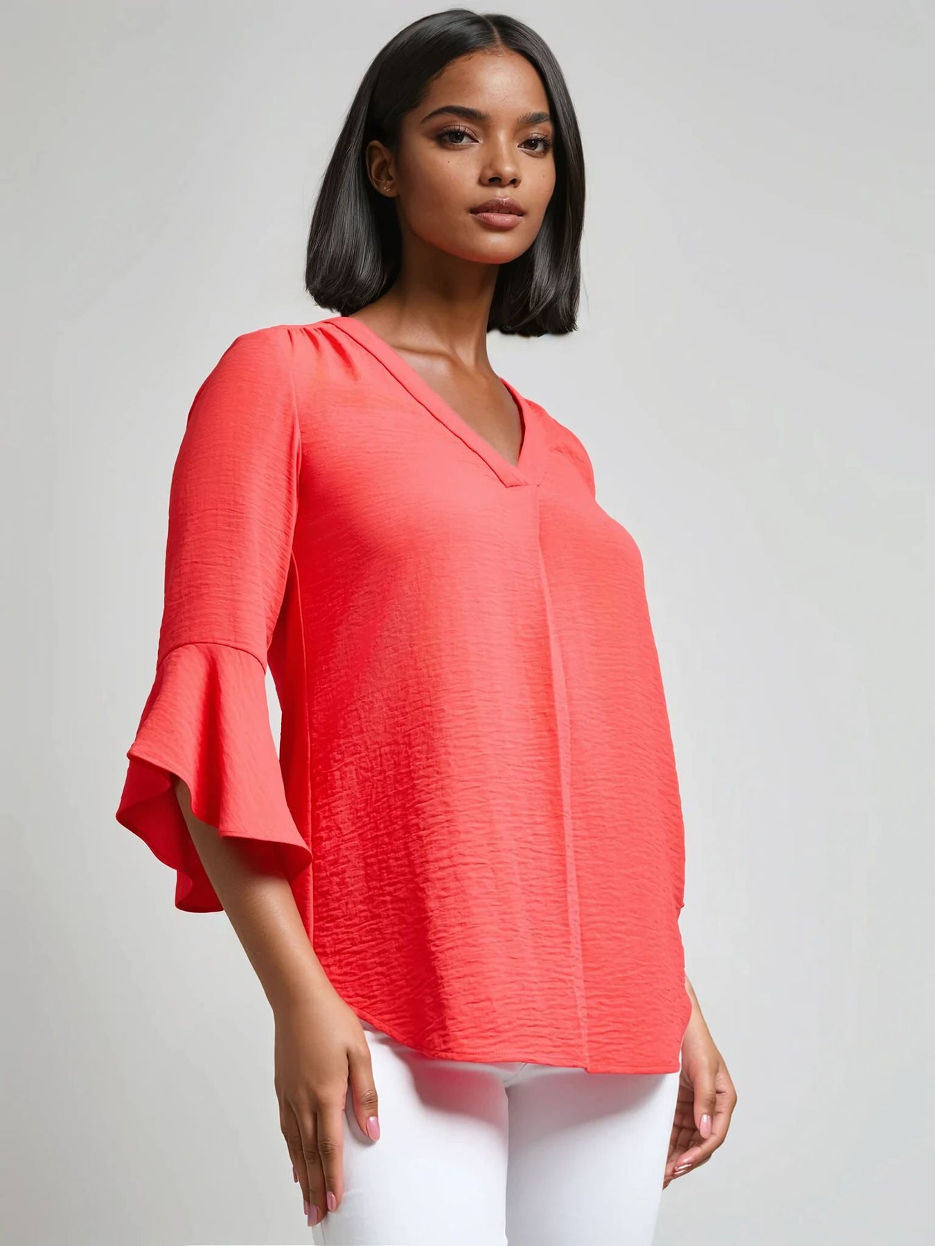 Flutter Sleeve Blouse, Textured Crepe